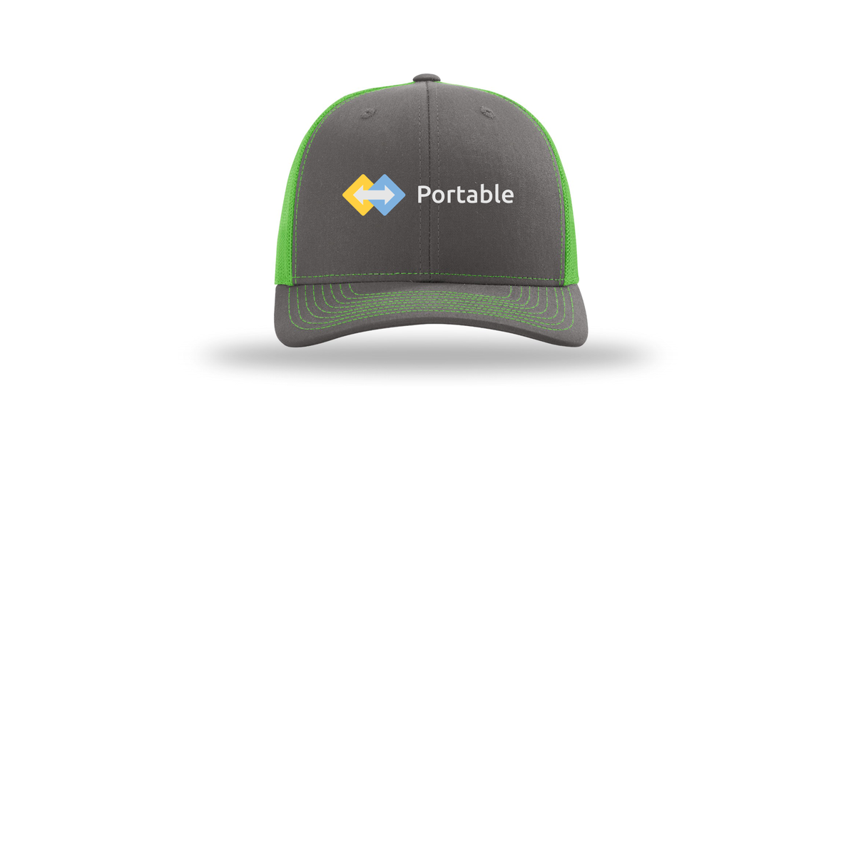 portable-richardson-trucker-cap-embroidery-capfront-R112-charcoalneongreen-flat-front