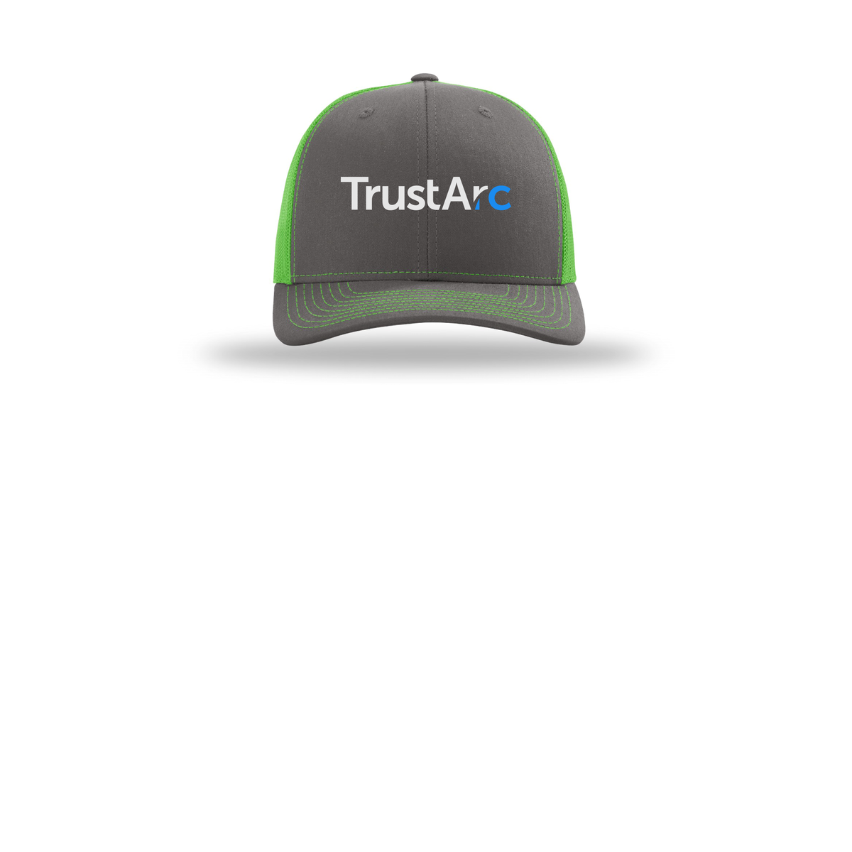 trustarc-richardson-trucker-cap-embroidery-capfront-R112-charcoalneongreen-flat-front