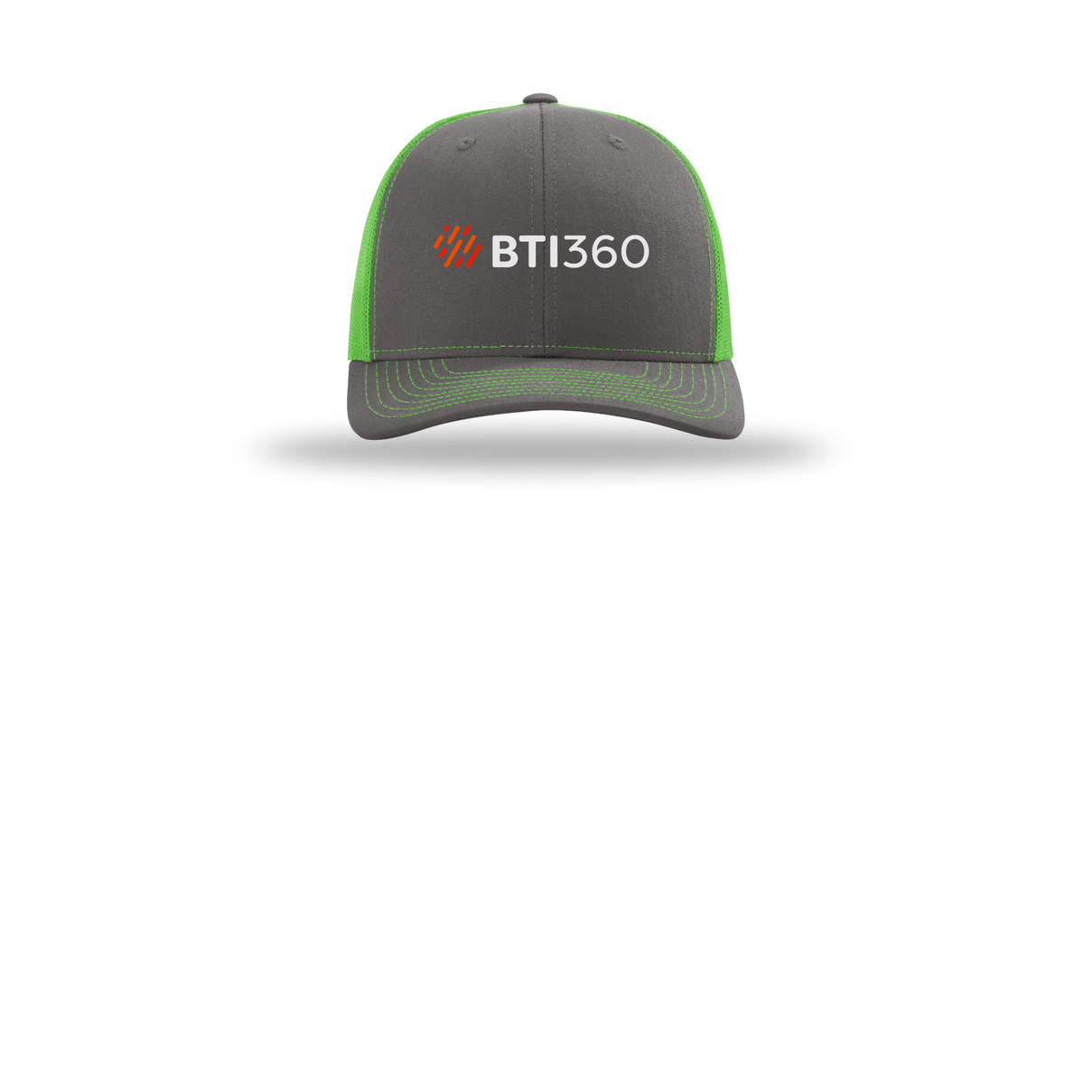 bti360-richardson-trucker-cap-embroidery-capfront-R112-charcoalneongreen-flat-front