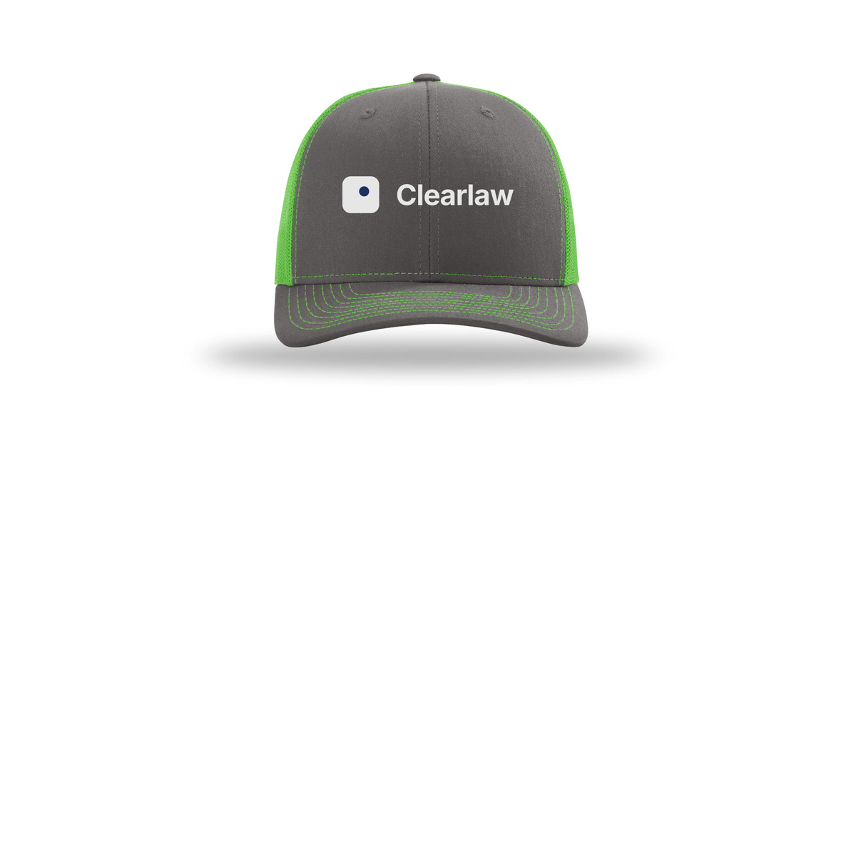 clearlaw-richardson-trucker-cap-embroidery-capfront-R112-charcoalneongreen-flat-front