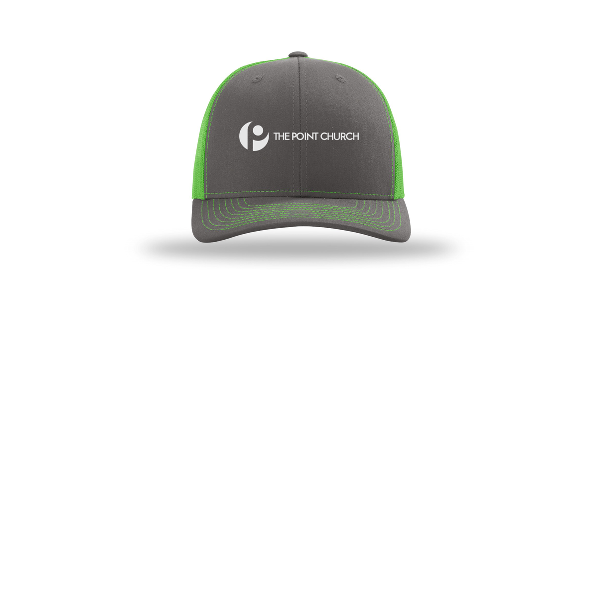 thepointva-richardson-trucker-cap-embroidery-capfront-R112-charcoalneongreen-flat-front