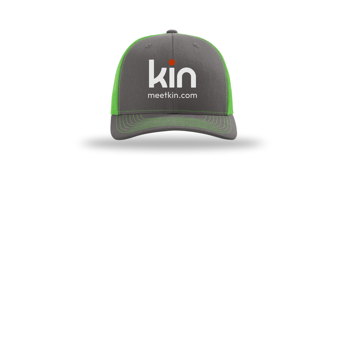 kin-richardson-trucker-cap-embroidery-capfront-R112-charcoalneongreen-flat-front