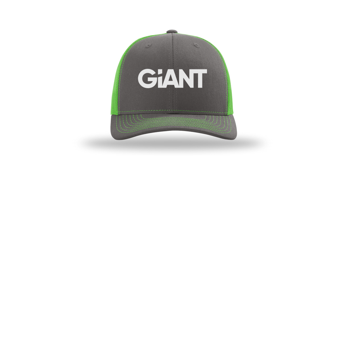 giantworldwide-richardson-trucker-cap-embroidery-capfront-R112-charcoalneongreen-flat-front
