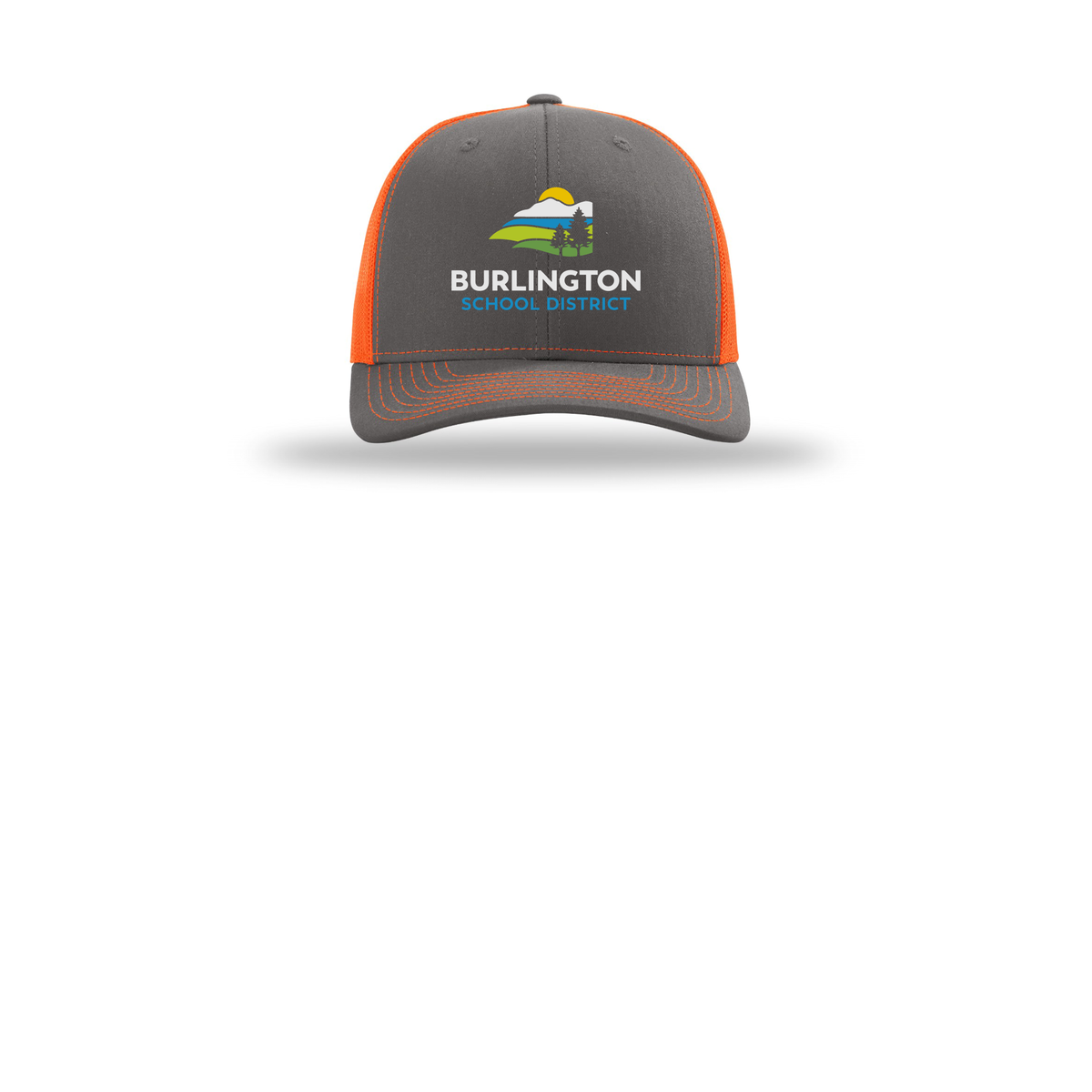 bsdvt-richardson-trucker-cap-embroidery-capfront-R112-charcoalneonorange-flat-front