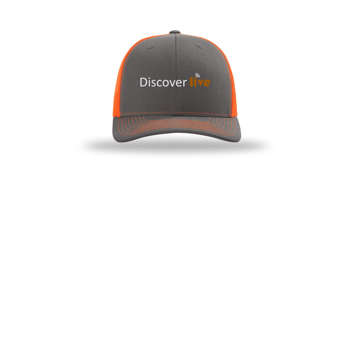 discover-richardson-trucker-cap-embroidery-capfront-R112-charcoalneonorange-flat-front