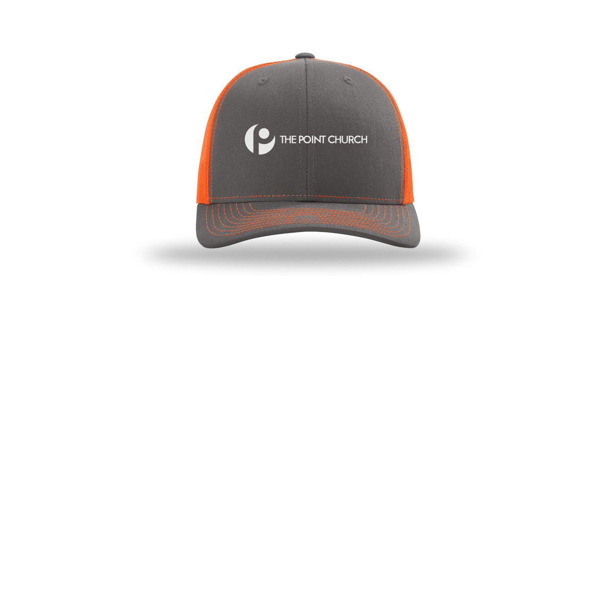 thepointva-richardson-trucker-cap-embroidery-capfront-R112-charcoalneonorange-flat-front