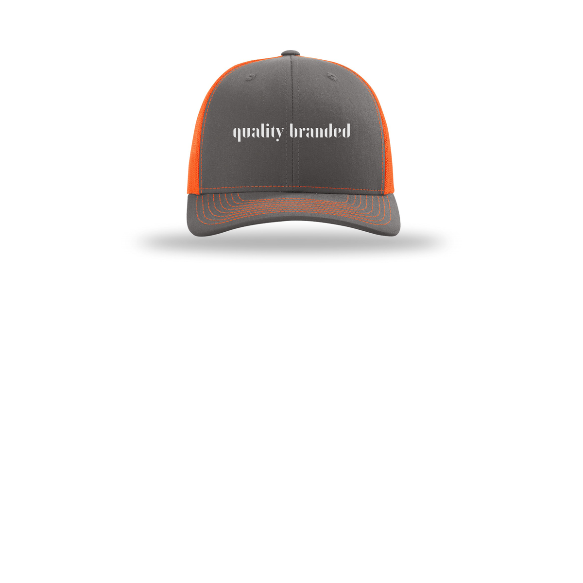qualitybranded-richardson-trucker-cap-embroidery-capfront-R112-charcoalneonorange-flat-front