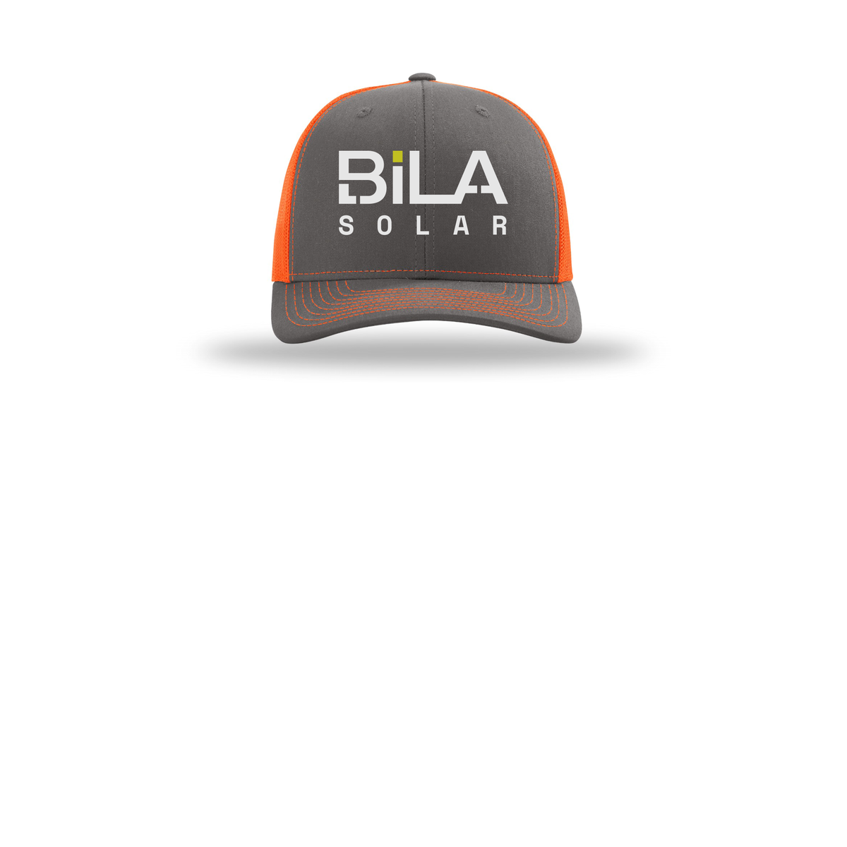 bilasolar-richardson-trucker-cap-embroidery-capfront-R112-charcoalneonorange-flat-front