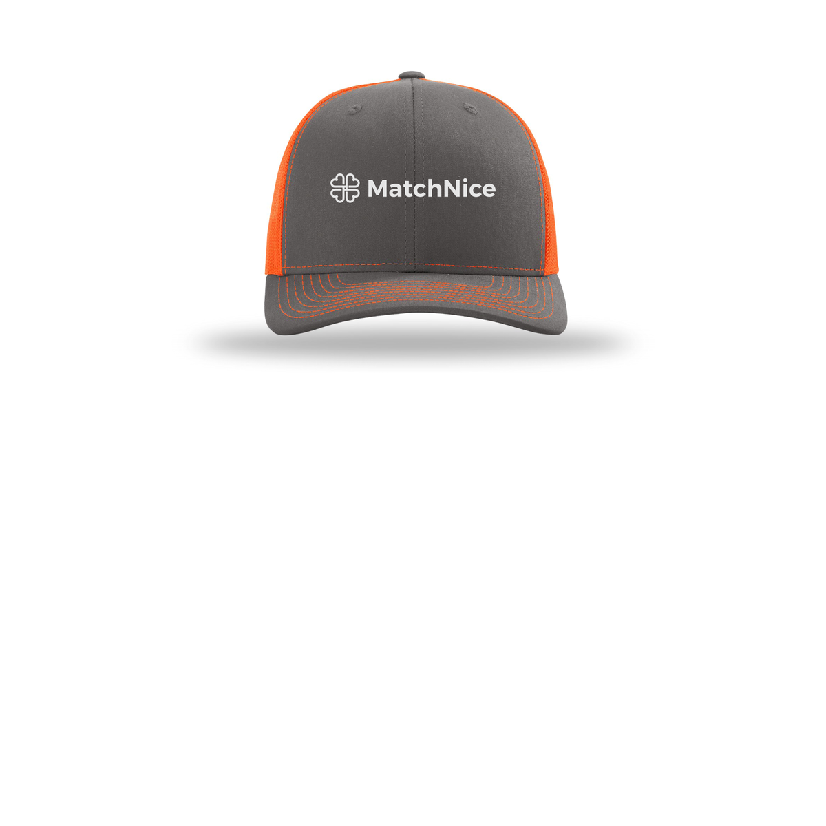 matchnice-richardson-trucker-cap-embroidery-capfront-R112-charcoalneonorange-flat-front