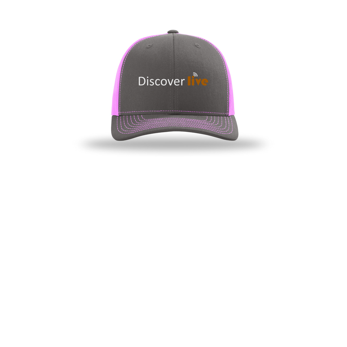 discover-richardson-trucker-cap-embroidery-capfront-R112-charcoalneonpink-flat-front
