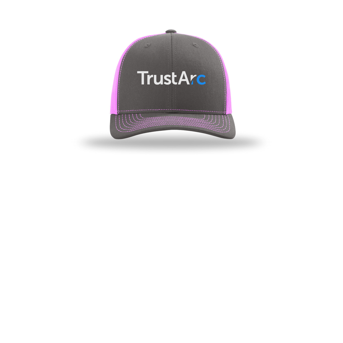 trustarc-richardson-trucker-cap-embroidery-capfront-R112-charcoalneonpink-flat-front