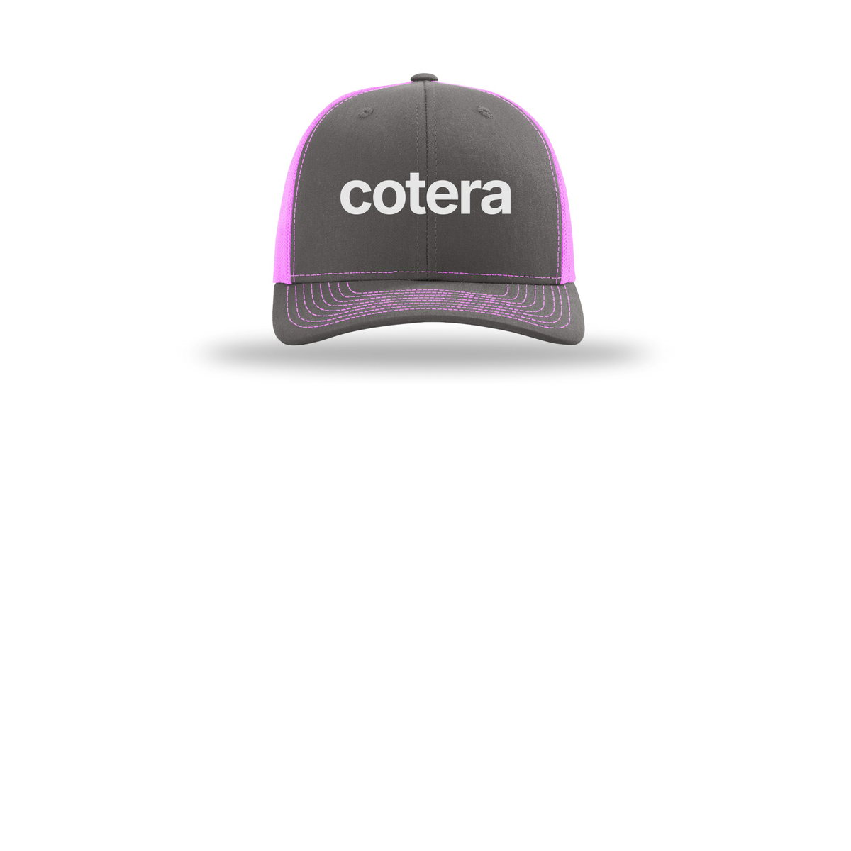 cotera-richardson-trucker-cap-embroidery-capfront-R112-charcoalneonpink-flat-front