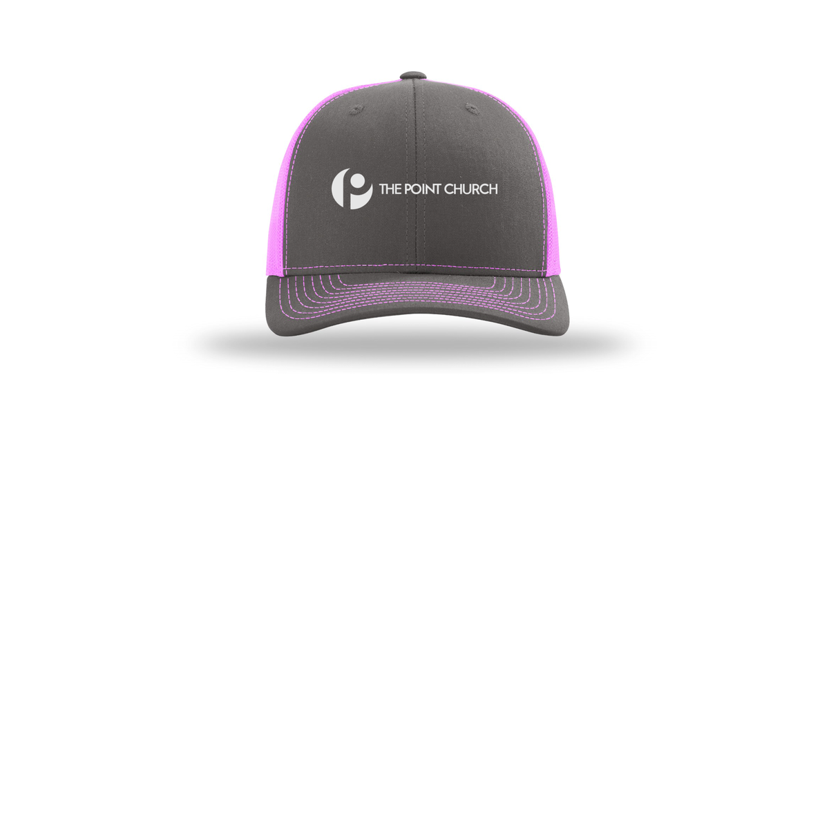 thepointva-richardson-trucker-cap-embroidery-capfront-R112-charcoalneonpink-flat-front