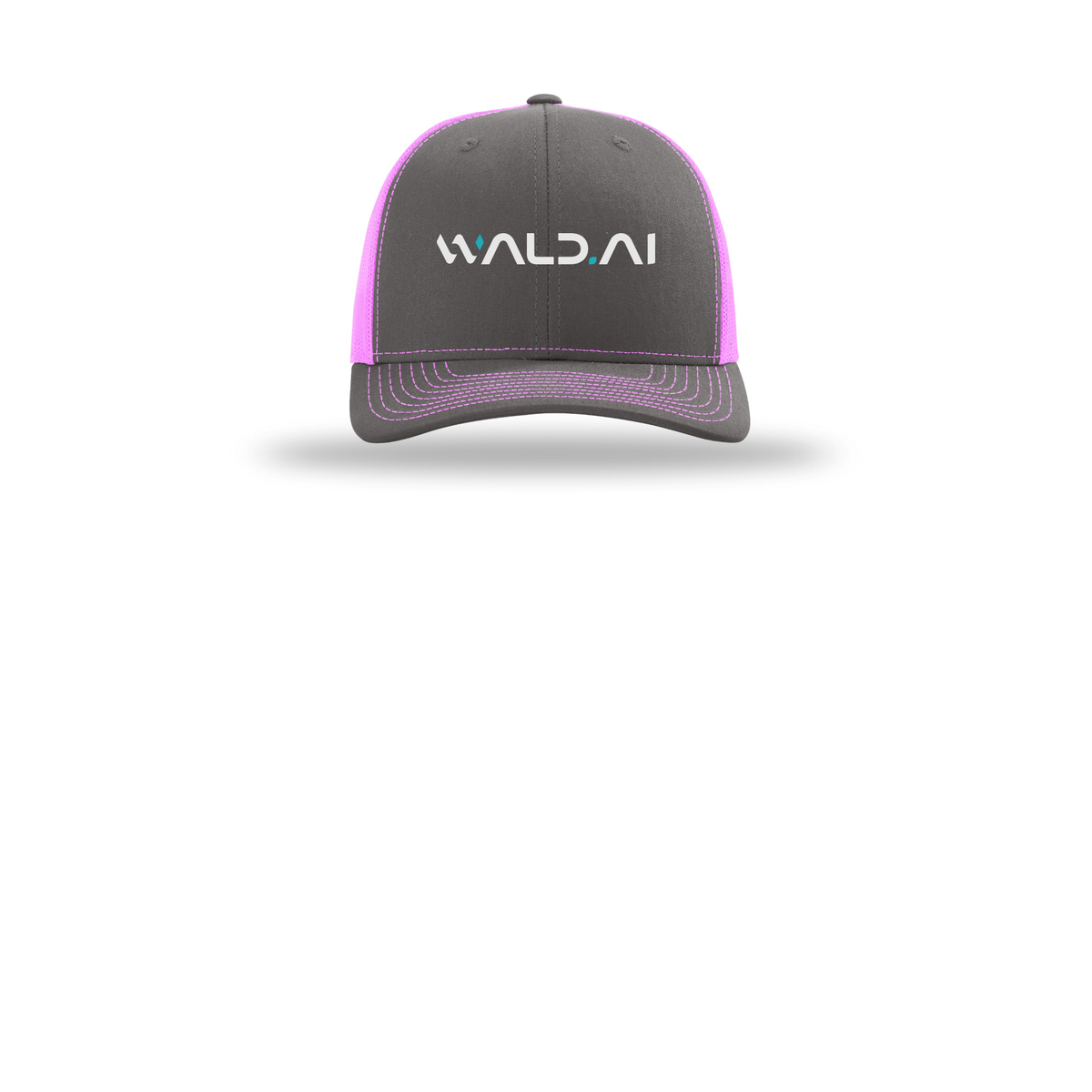 wald-richardson-trucker-cap-embroidery-capfront-R112-charcoalneonpink-flat-front