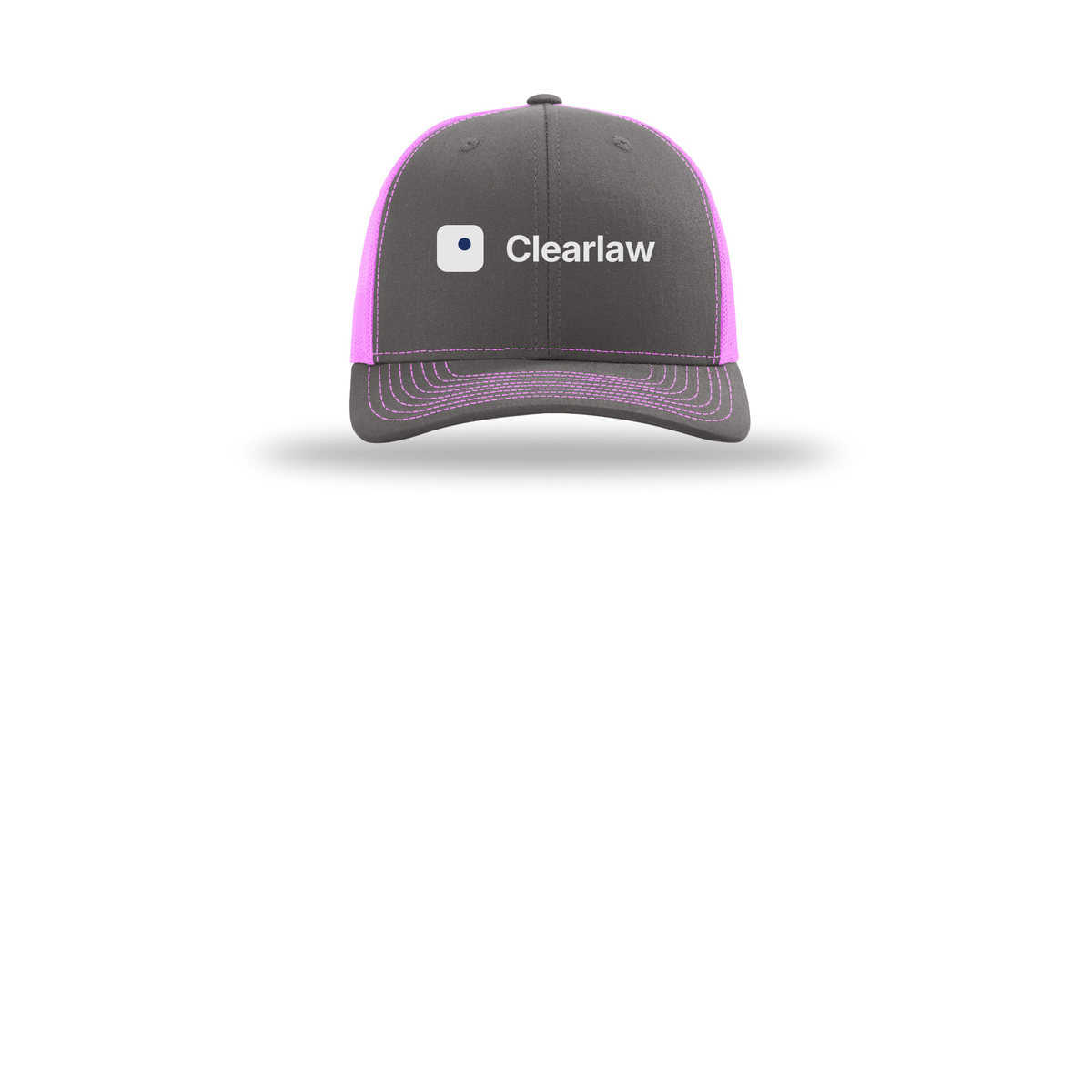 clearlaw-richardson-trucker-cap-embroidery-capfront-R112-charcoalneonpink-flat-front