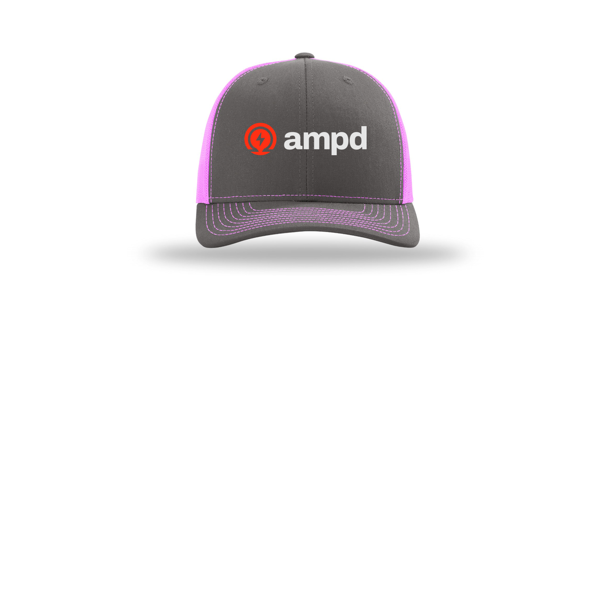 ampd-richardson-trucker-cap-embroidery-capfront-R112-charcoalneonpink-flat-front