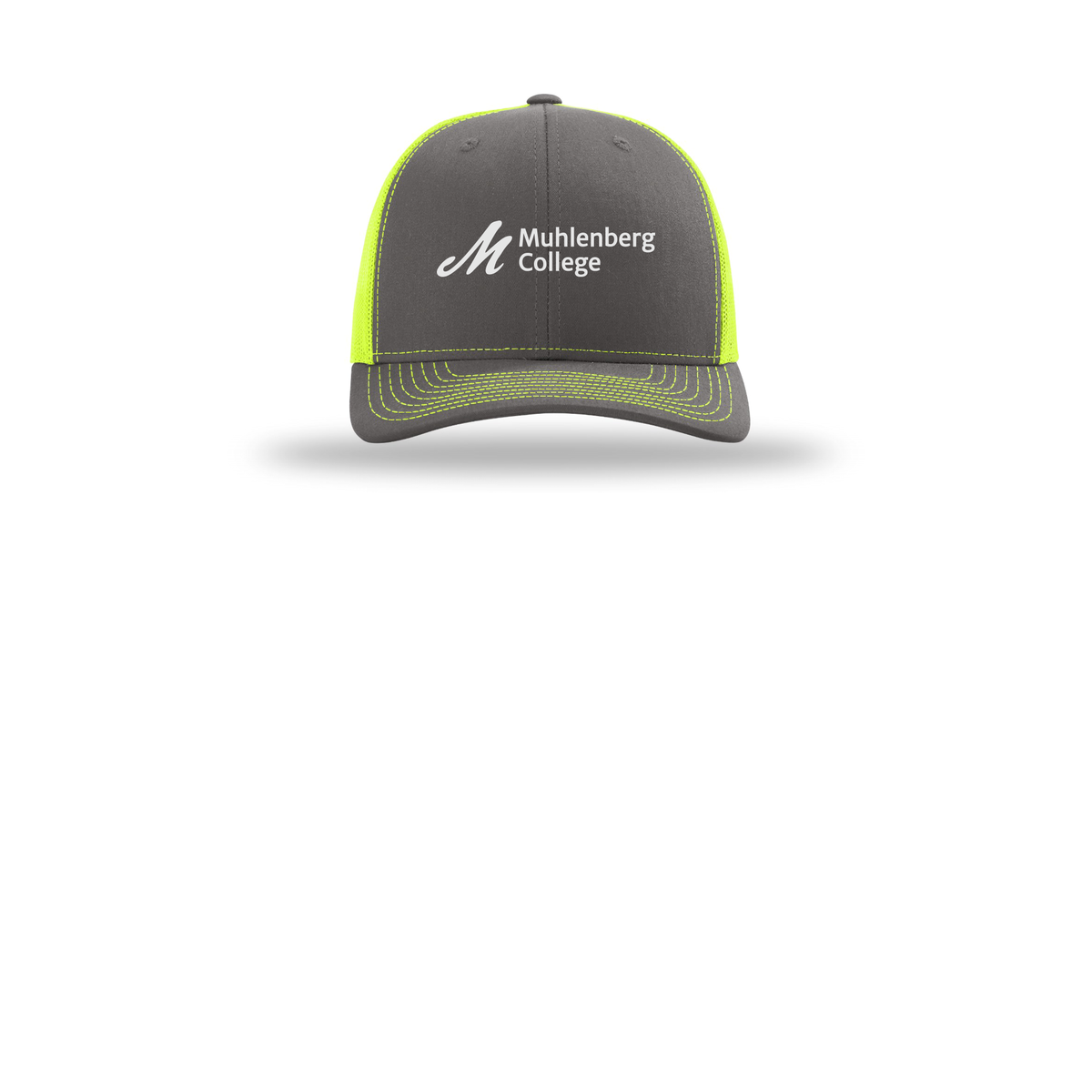 muhlenberg-richardson-trucker-cap-embroidery-capfront-R112-charcoalneonyellow-flat-front