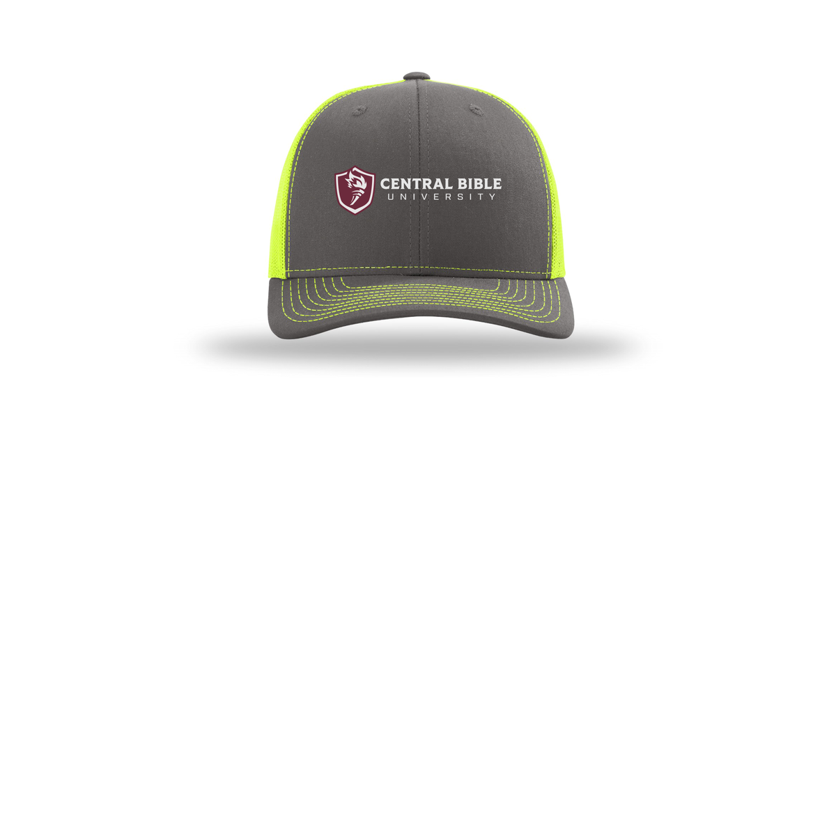 centralbible-richardson-trucker-cap-embroidery-capfront-R112-charcoalneonyellow-flat-front