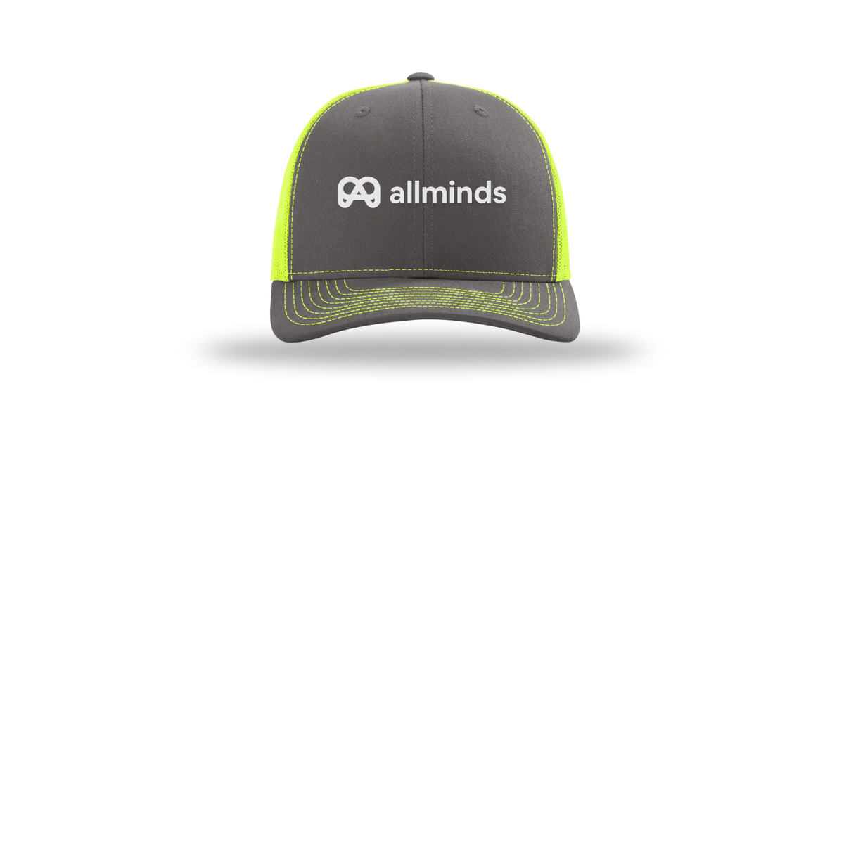getallminds-richardson-trucker-cap-embroidery-capfront-R112-charcoalneonyellow-flat-front