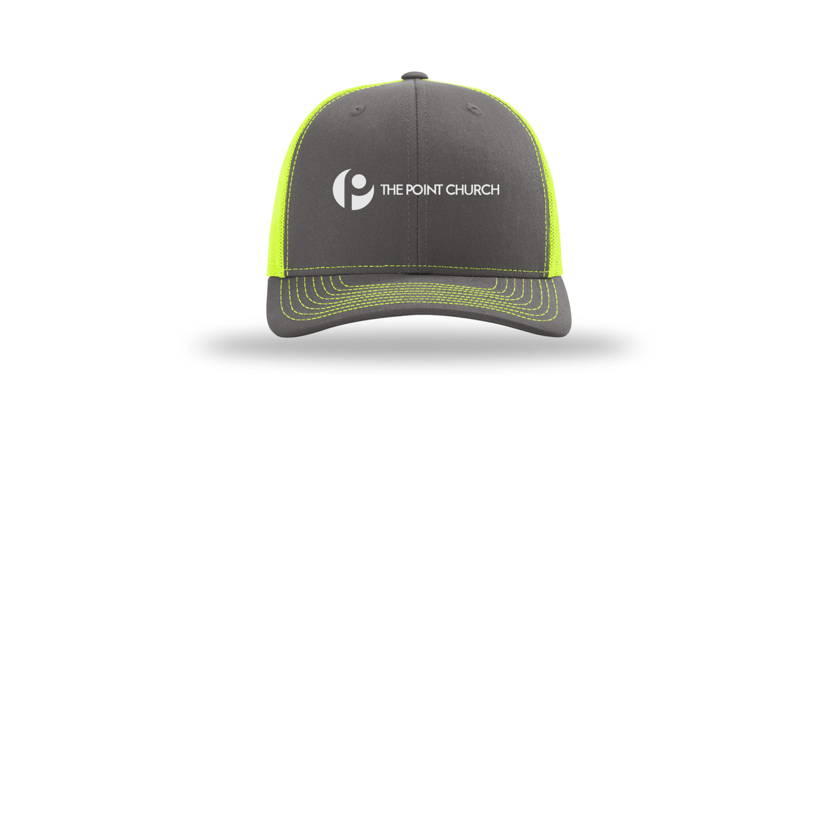 thepointva-richardson-trucker-cap-embroidery-capfront-R112-charcoalneonyellow-flat-front