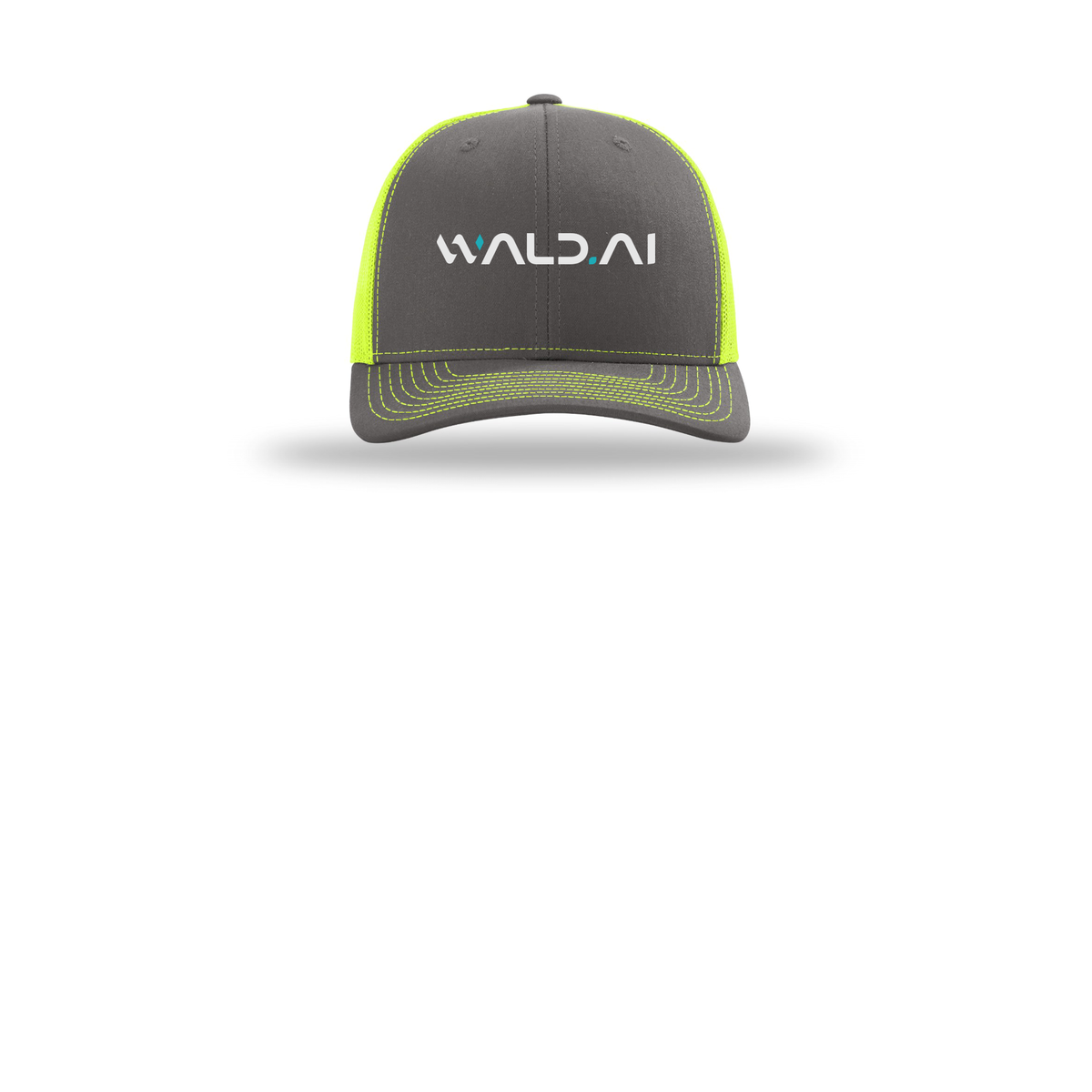 wald-richardson-trucker-cap-embroidery-capfront-R112-charcoalneonyellow-flat-front