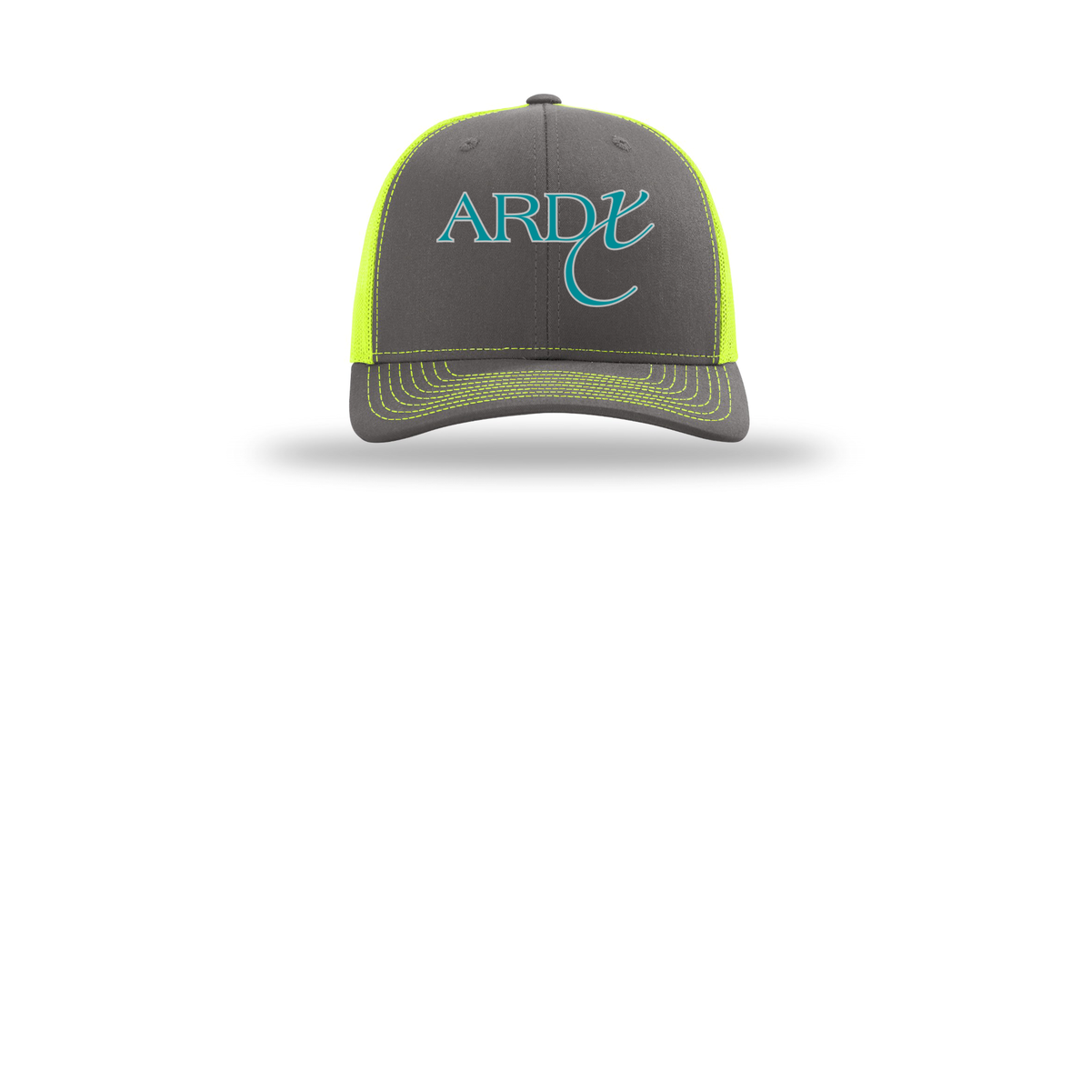 ardx-richardson-trucker-cap-embroidery-capfront-R112-charcoalneonyellow-flat-front