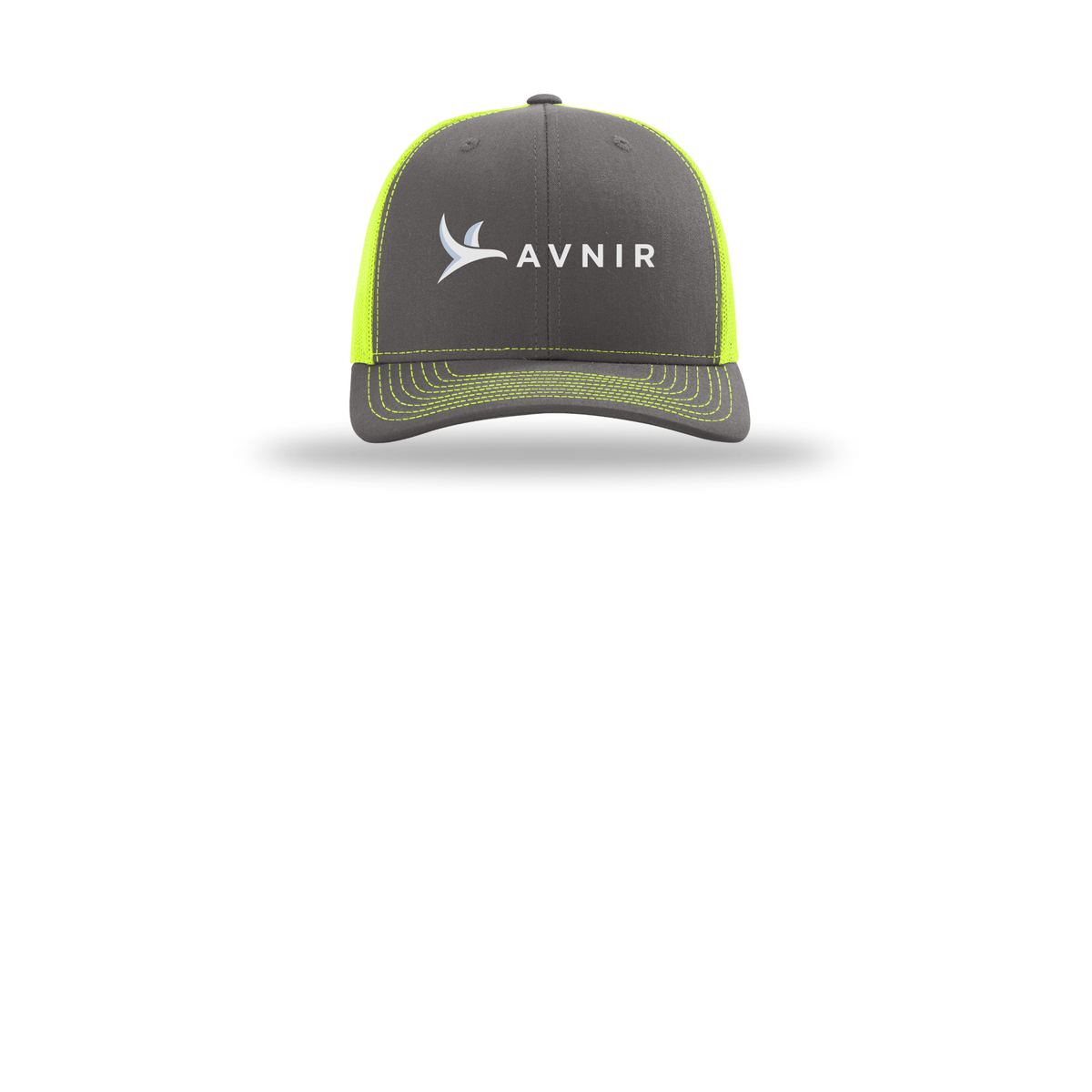 avnir-richardson-trucker-cap-embroidery-capfront-R112-charcoalneonyellow-flat-front