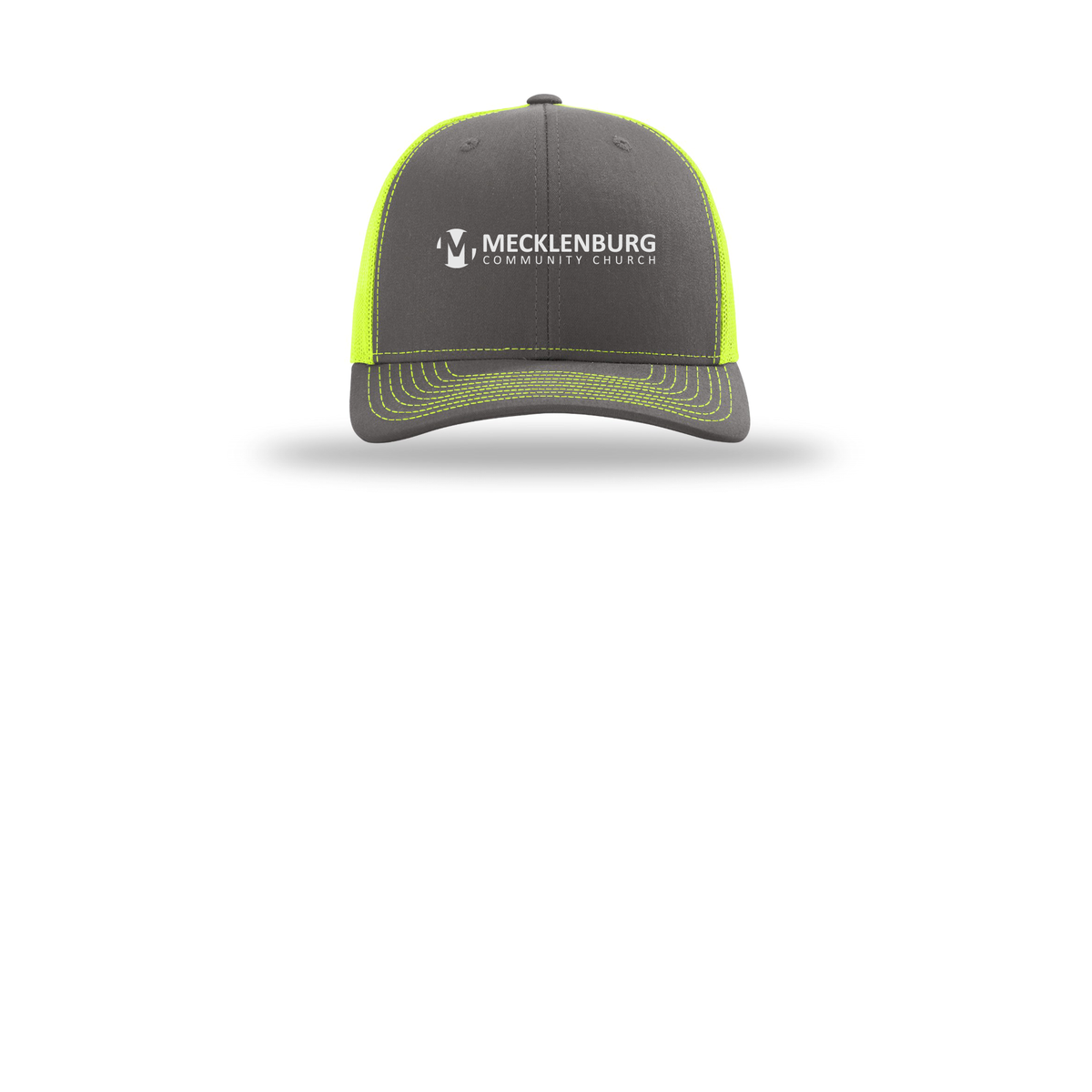 mecklenburg-richardson-trucker-cap-embroidery-capfront-R112-charcoalneonyellow-flat-front