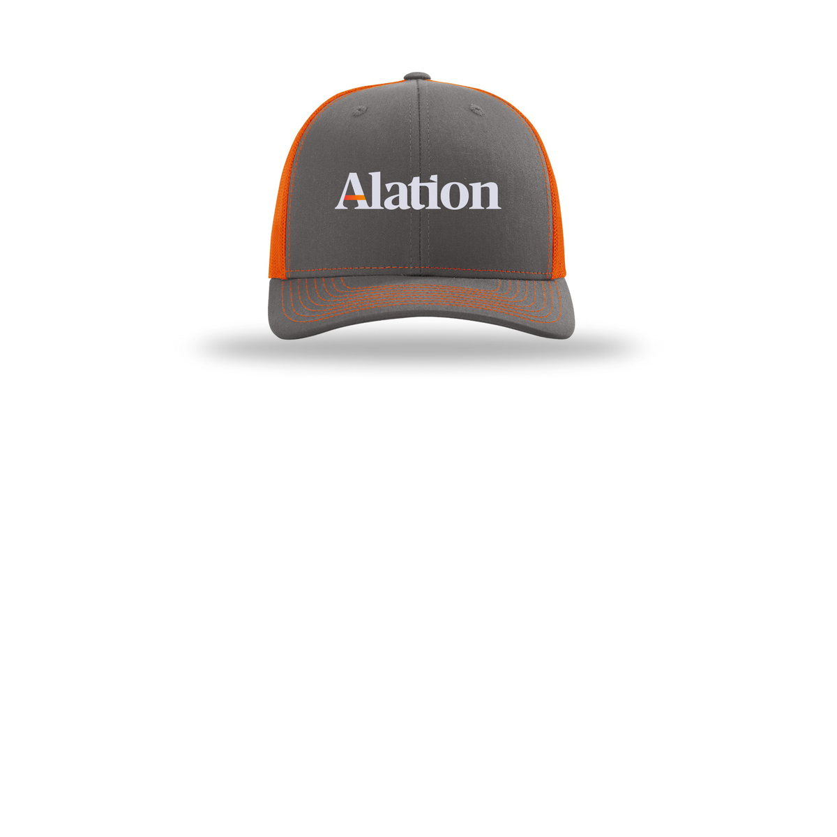 alation-richardson-trucker-cap-embroidery-capfront-R112-charcoalorange-flat-front