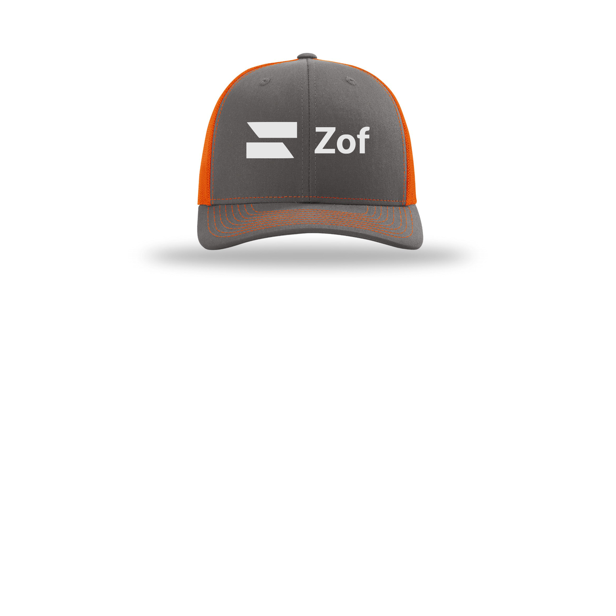 zof-richardson-trucker-cap-embroidery-capfront-R112-charcoalorange-flat-front
