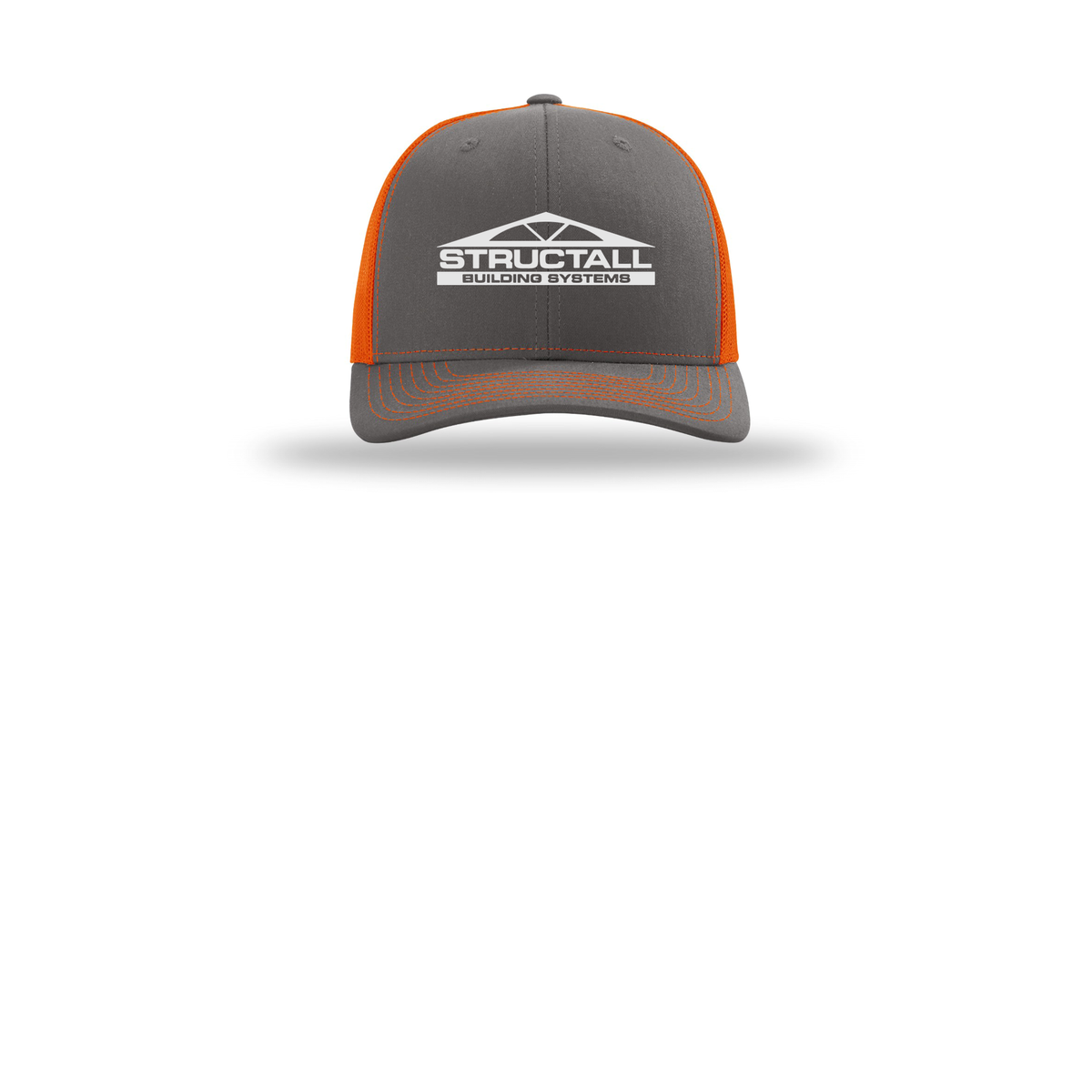 structall-richardson-trucker-cap-embroidery-capfront-R112-charcoalorange-flat-front
