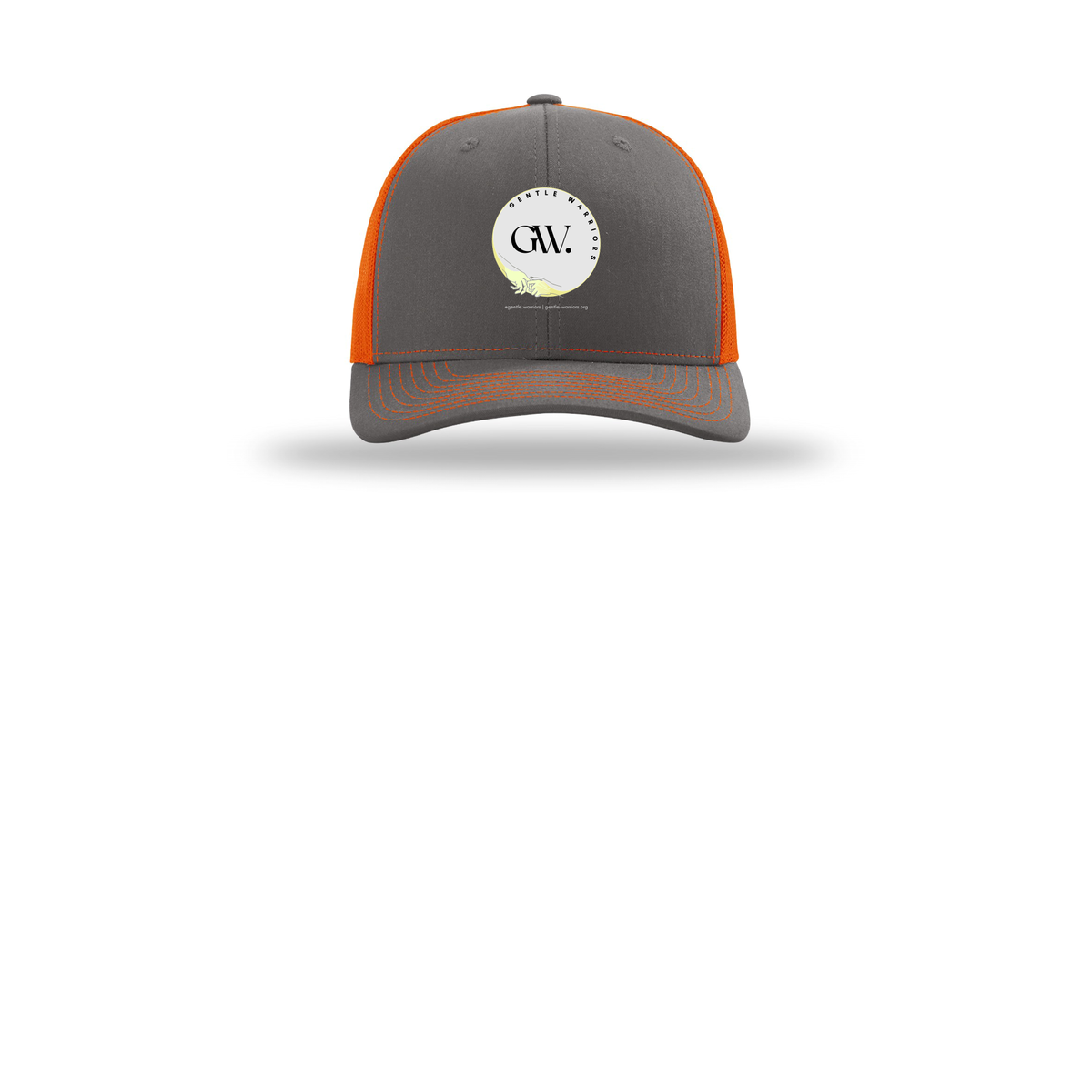 gentle-warriors-richardson-trucker-cap-embroidery-capfront-R112-charcoalorange-flat-front