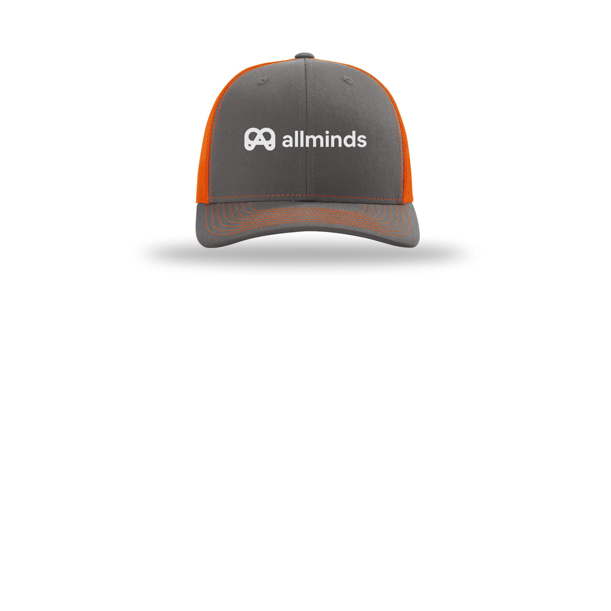 getallminds-richardson-trucker-cap-embroidery-capfront-R112-charcoalorange-flat-front