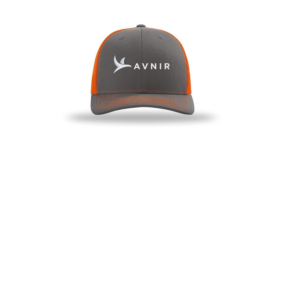 avnir-richardson-trucker-cap-embroidery-capfront-R112-charcoalorange-flat-front