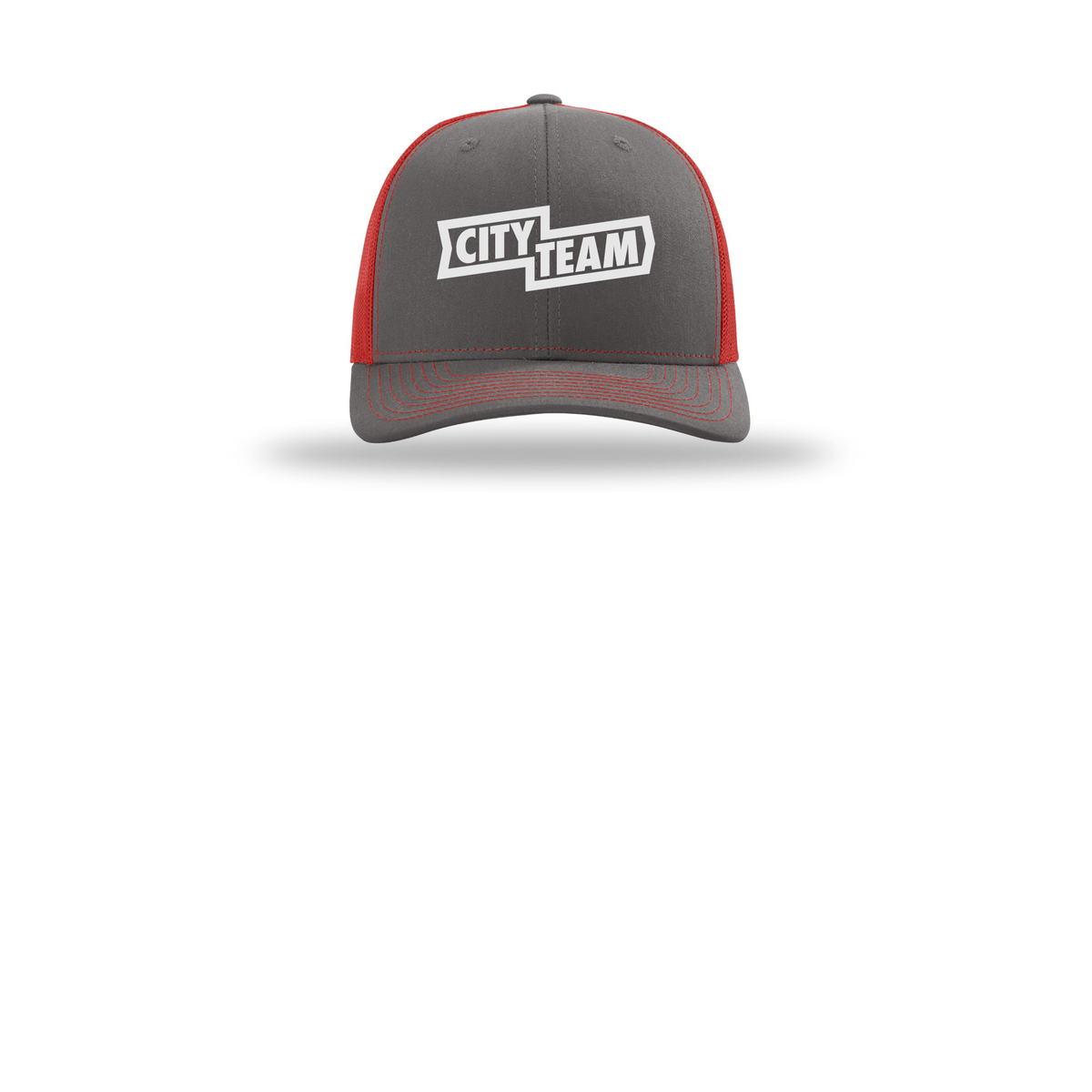 cityteam-richardson-trucker-cap-embroidery-capfront-R112-charcoalred-flat-front