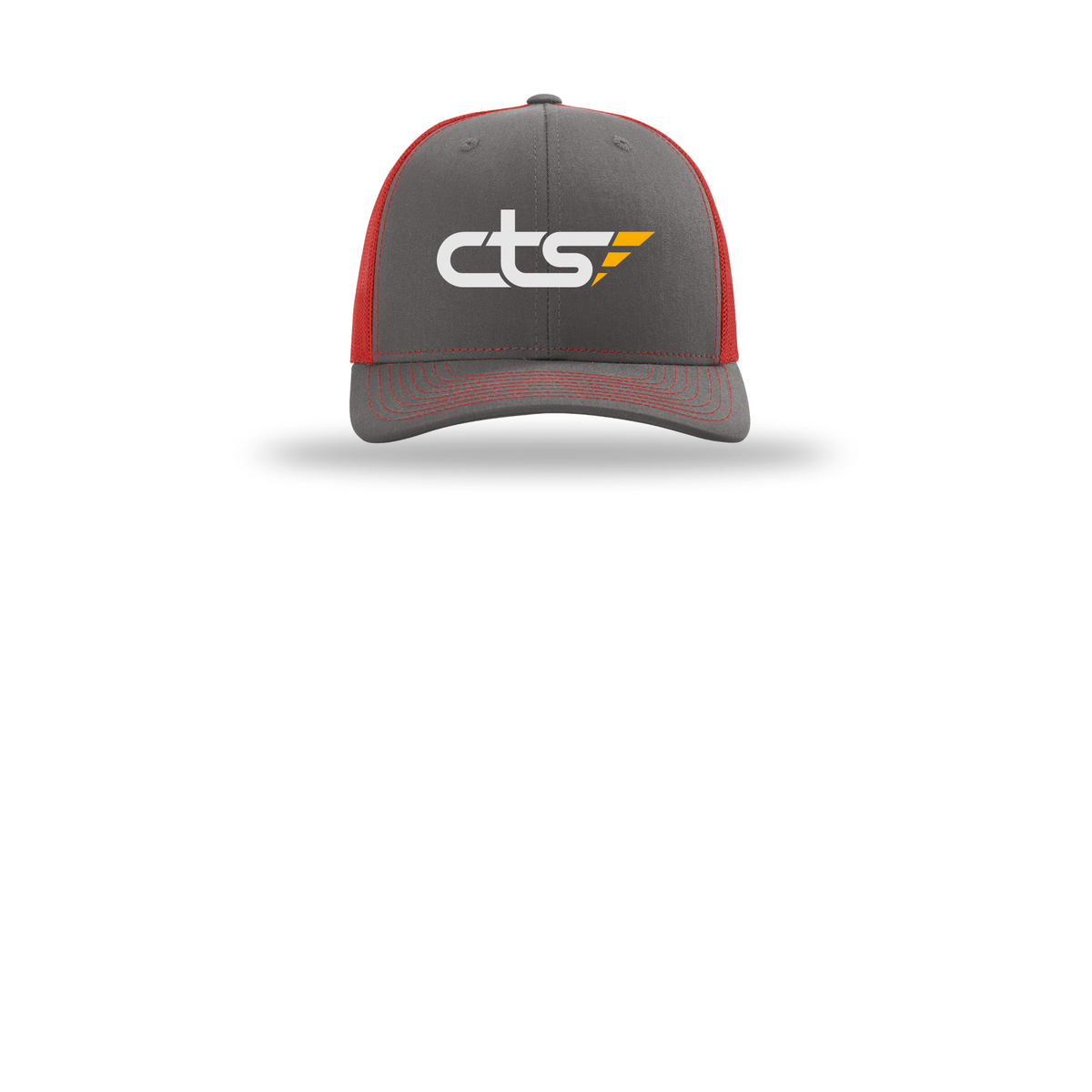 cts1-richardson-trucker-cap-embroidery-capfront-R112-charcoalred-flat-front