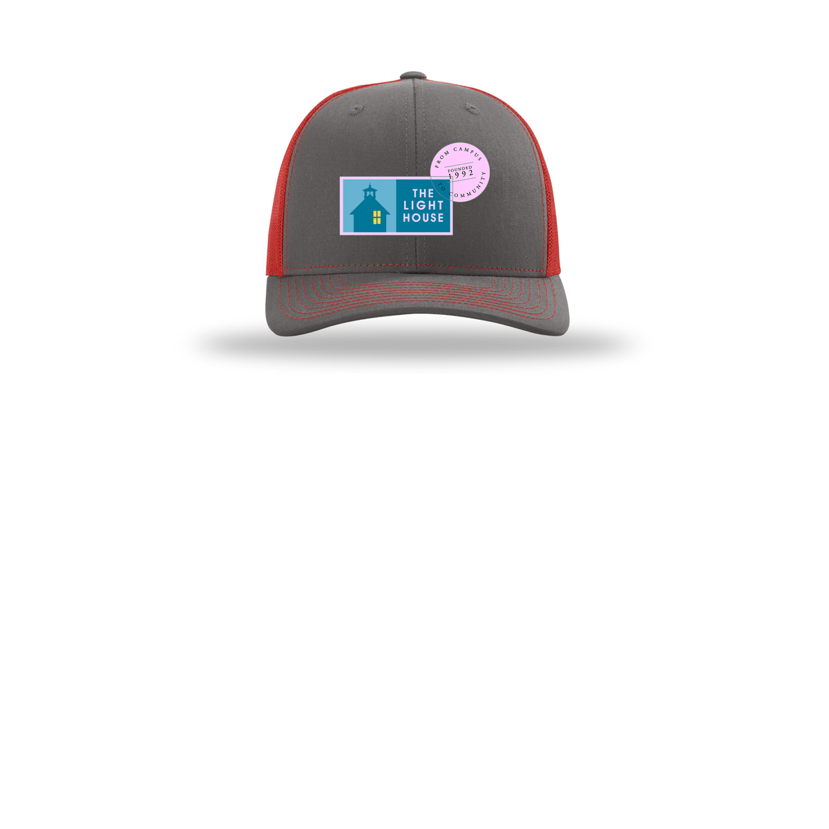 lhcampus-richardson-trucker-cap-embroidery-capfront-R112-charcoalred-flat-front