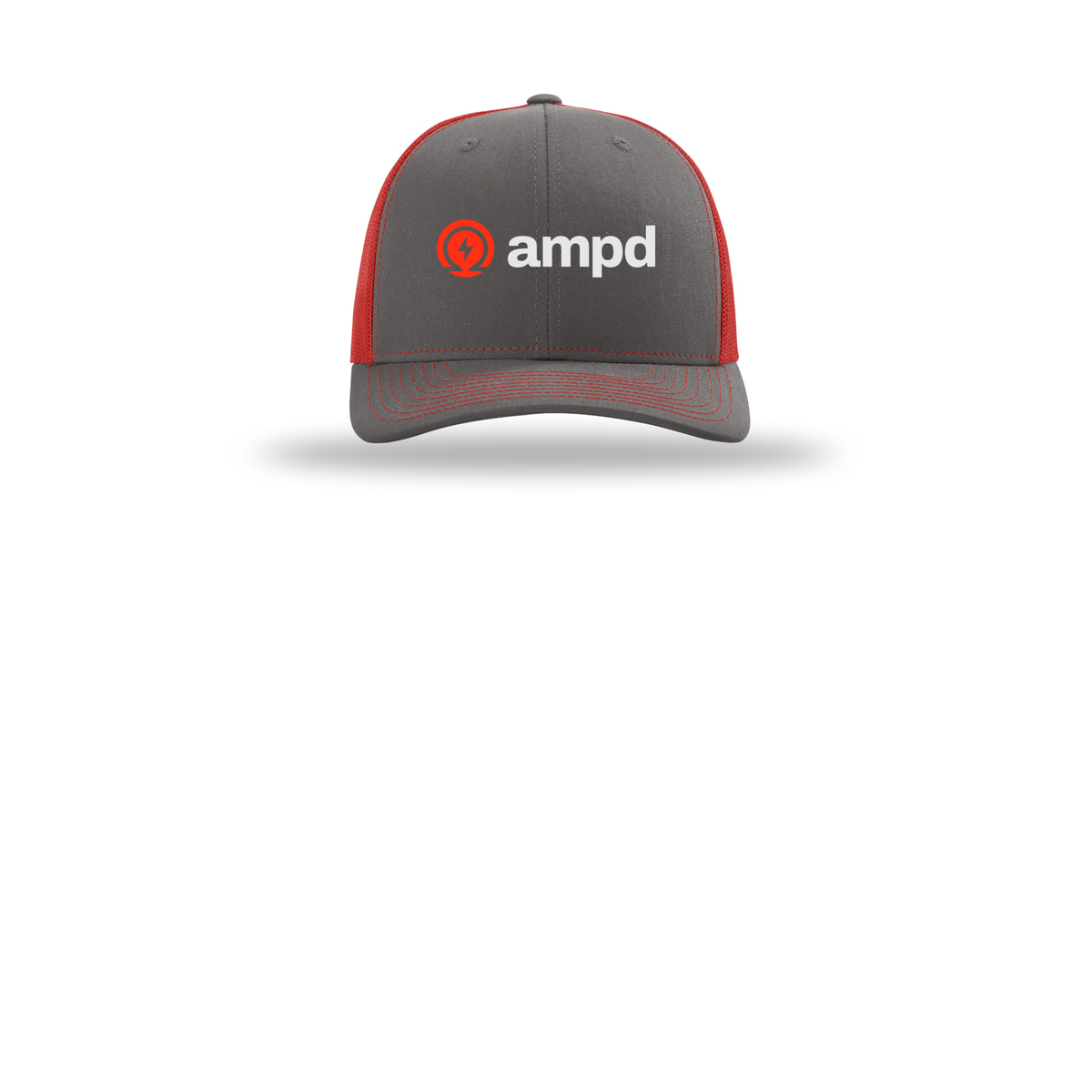 ampd-richardson-trucker-cap-embroidery-capfront-R112-charcoalred-flat-front