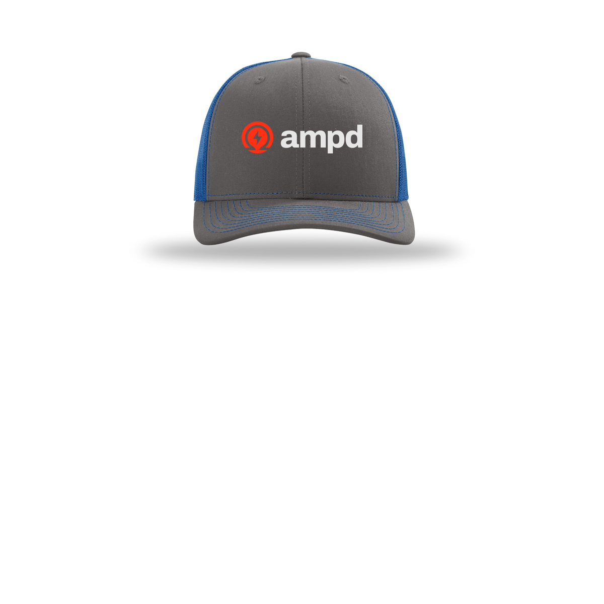 ampd-richardson-trucker-cap-embroidery-capfront-R112-charcoalroyal-flat-front