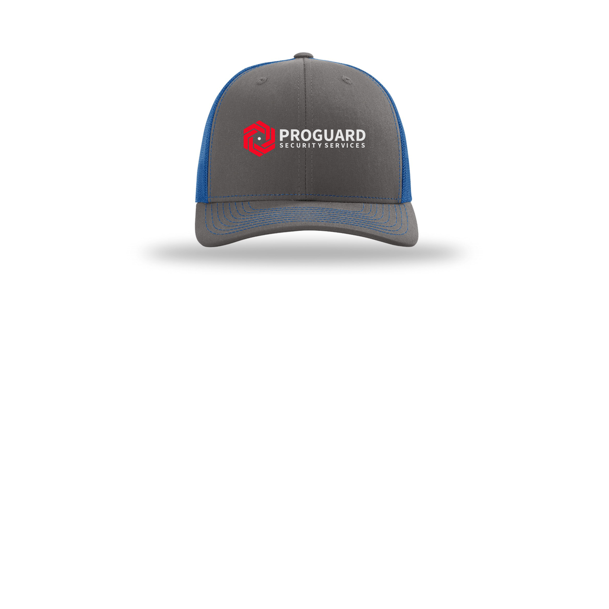 proguardsecurityservices-richardson-trucker-cap-embroidery-capfront-R112-charcoalroyal-flat-front
