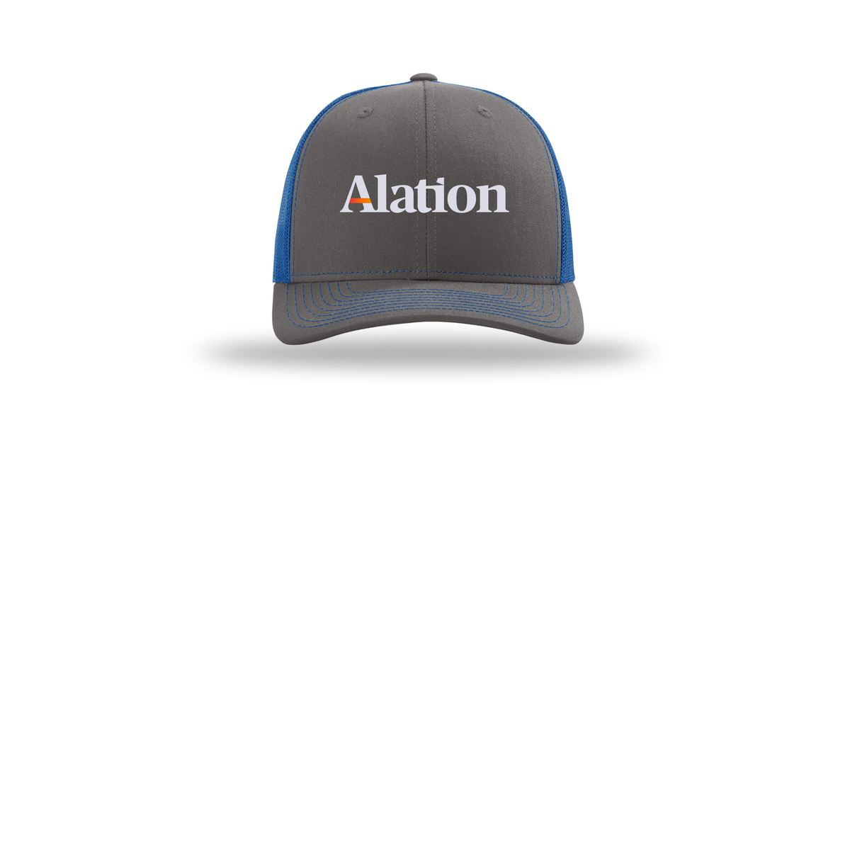 alation-richardson-trucker-cap-embroidery-capfront-R112-charcoalroyal-flat-front