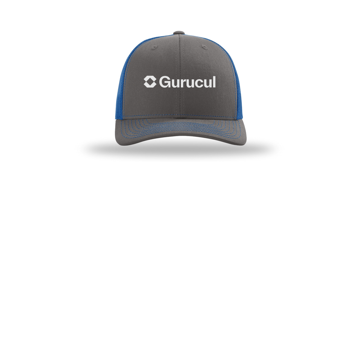 gurucul-richardson-trucker-cap-embroidery-capfront-R112-charcoalroyal-flat-front
