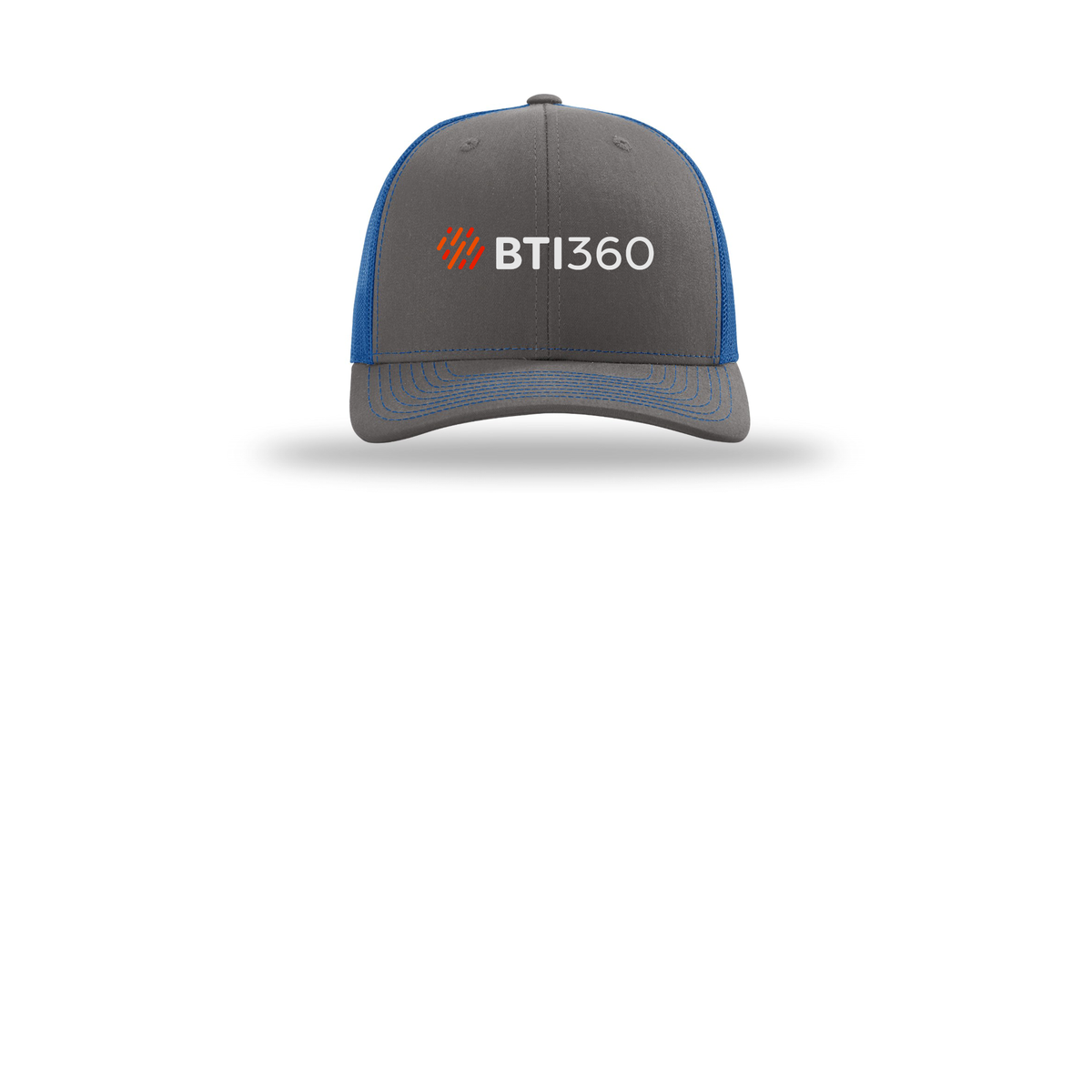 bti360-richardson-trucker-cap-embroidery-capfront-R112-charcoalroyal-flat-front
