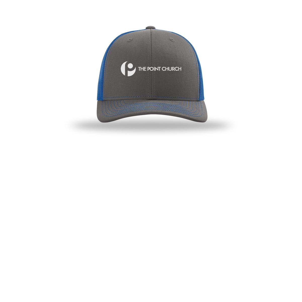 thepointva-richardson-trucker-cap-embroidery-capfront-R112-charcoalroyal-flat-front