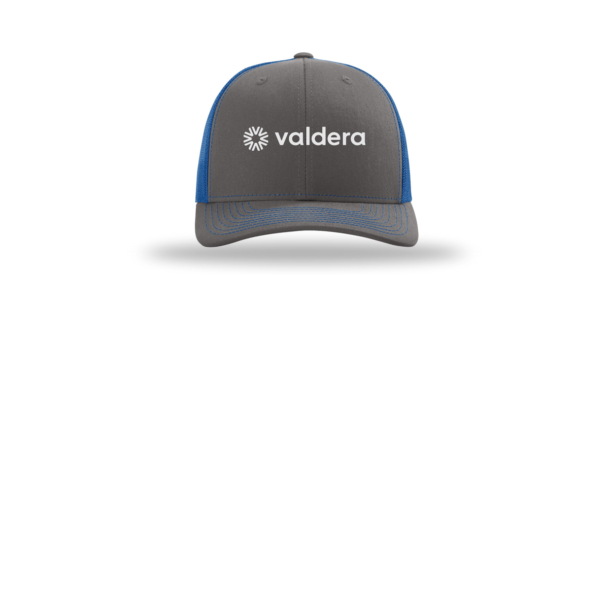 valdera-richardson-trucker-cap-embroidery-capfront-R112-charcoalroyal-flat-front
