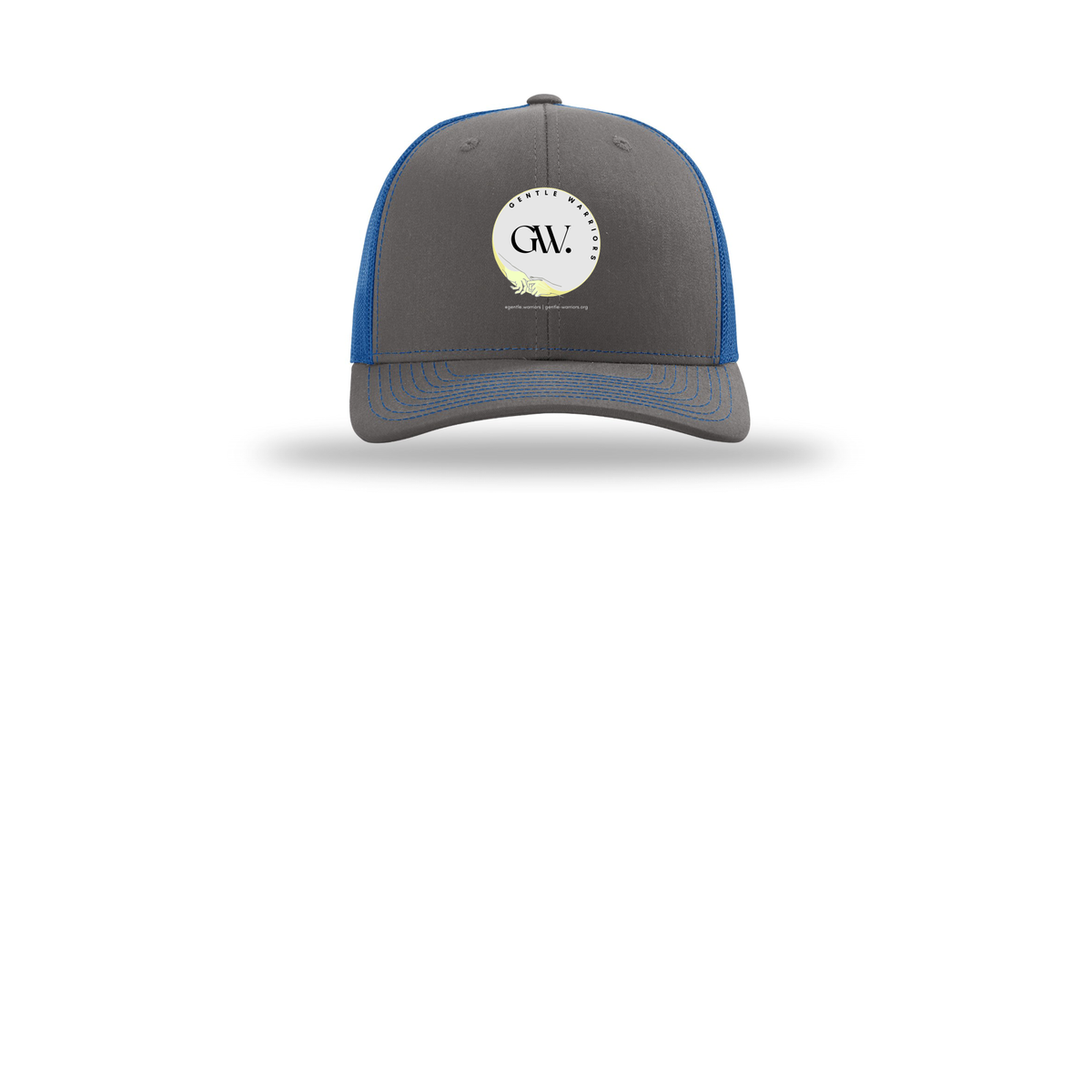 gentle-warriors-richardson-trucker-cap-embroidery-capfront-R112-charcoalroyal-flat-front