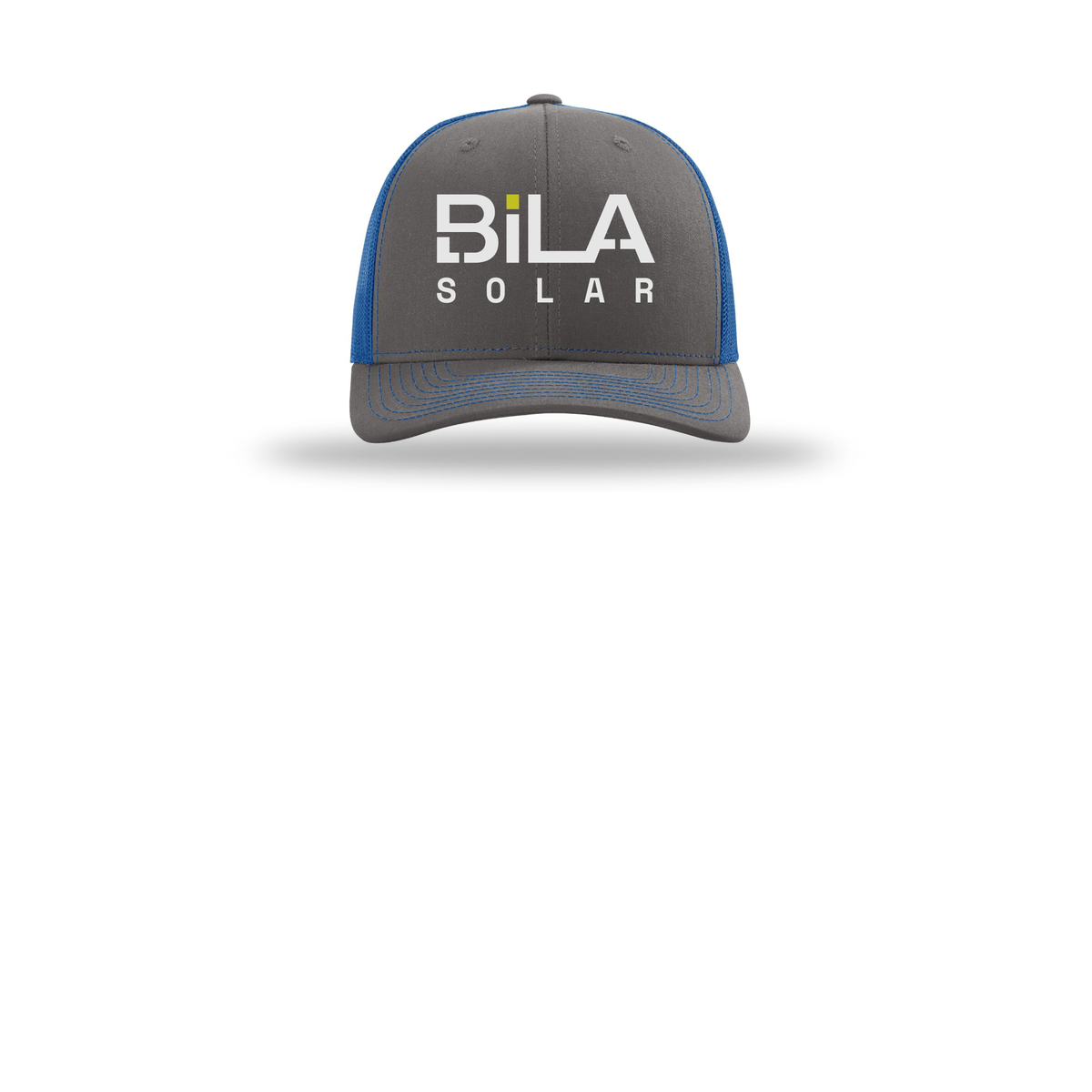 bilasolar-richardson-trucker-cap-embroidery-capfront-R112-charcoalroyal-flat-front