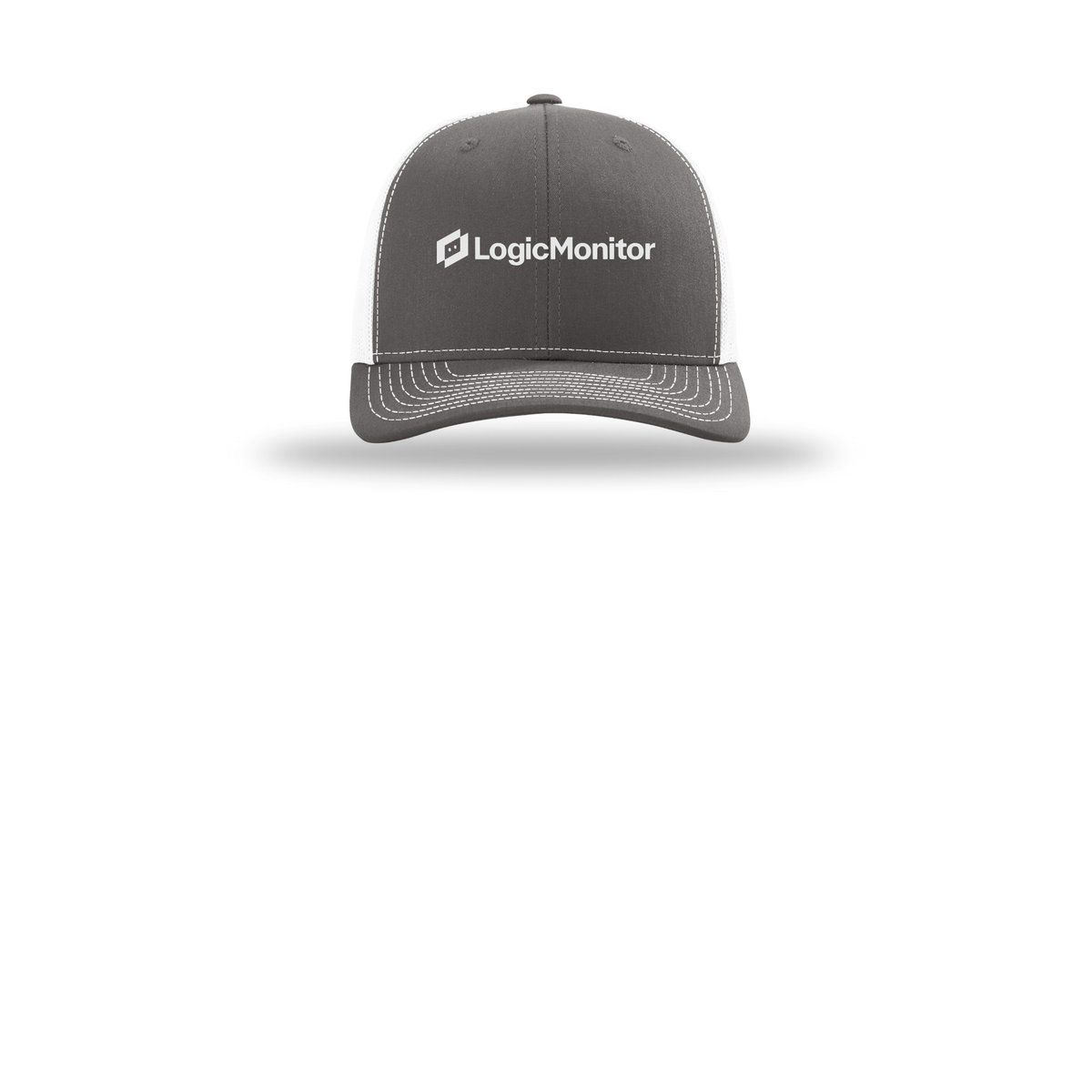 logicmonitor-richardson-trucker-cap-embroidery-capfront-R112-charcoalwhite-flat-front