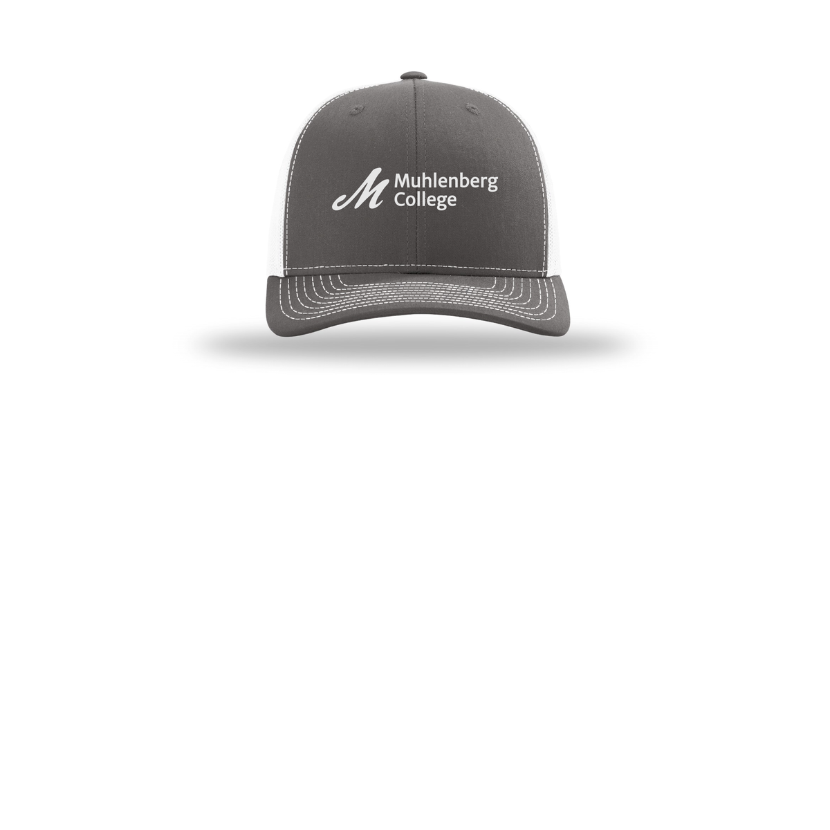 muhlenberg-richardson-trucker-cap-embroidery-capfront-R112-charcoalwhite-flat-front