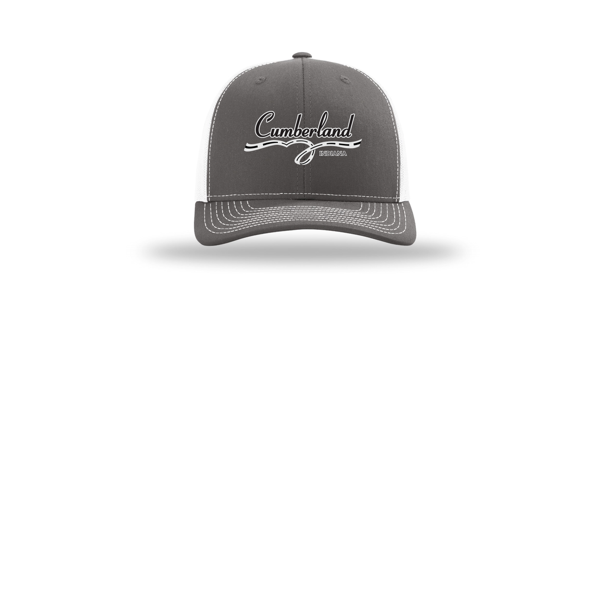 cumberland-richardson-trucker-cap-embroidery-capfront-R112-charcoalwhite-flat-front
